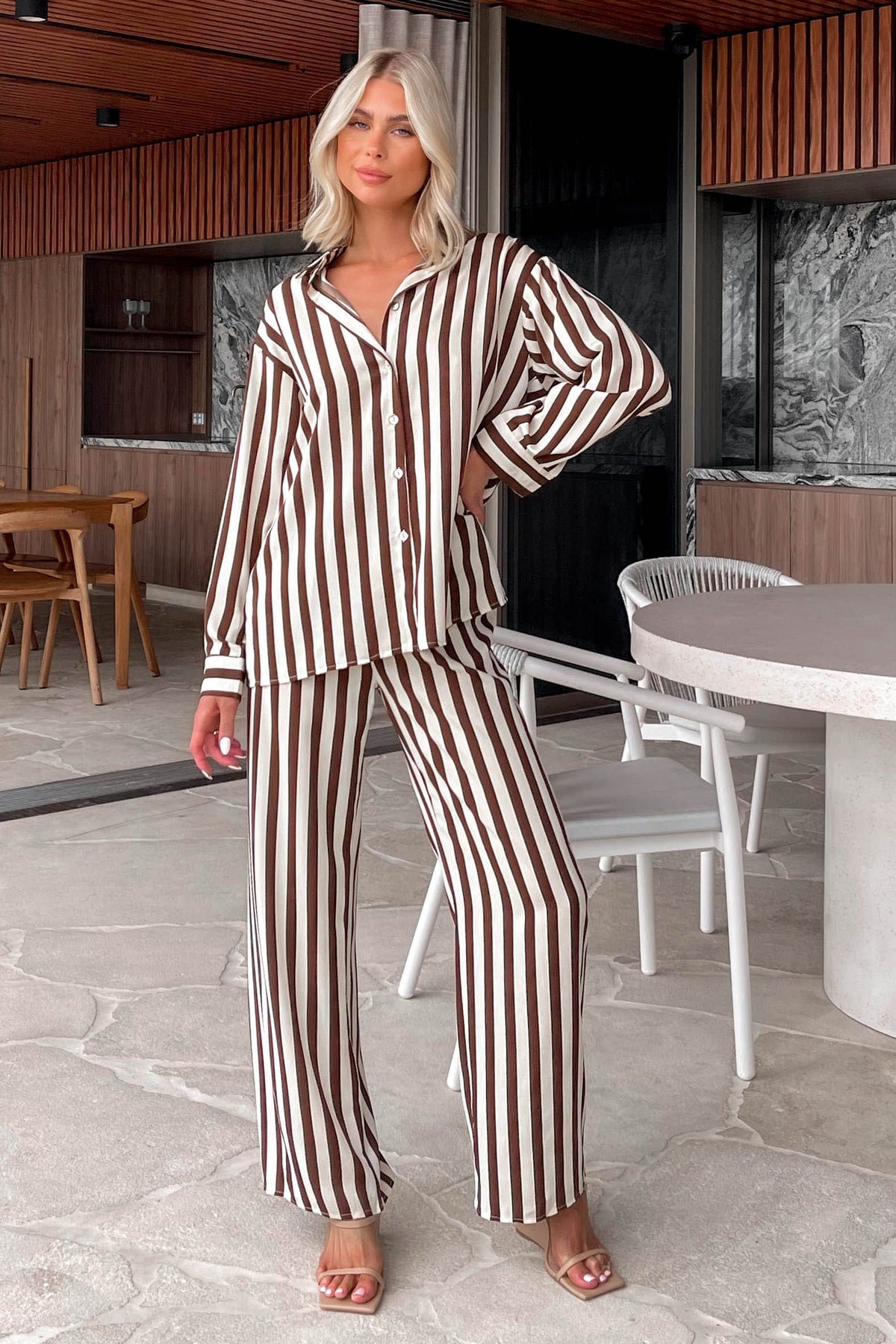 Allira Set, BOTTOMS, BROWN, CASUAL TOPS, HIGH WAISTED PANTS, HIGH WAISTED SETS, LONG SLEEVE, new arrivals, PANTS, POLYESTER, SETS, TOP, TOPS, , -MISHKAH