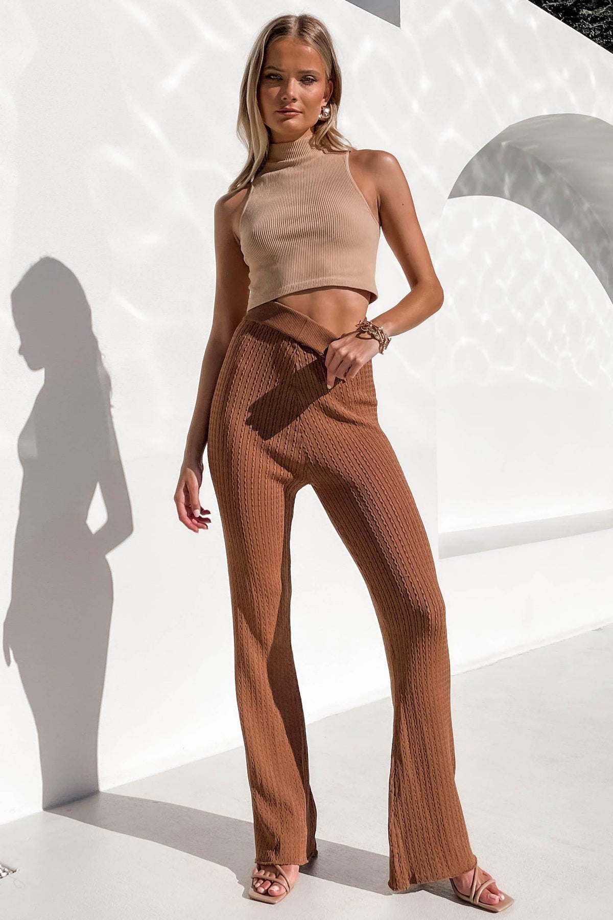 Alvinia Pants, BOTTOMS, BROWN, new arrivals, PANTS, POLYESTER &amp; SPANDEX, POLYESTER AND SPANDEX, , -MISHKAH