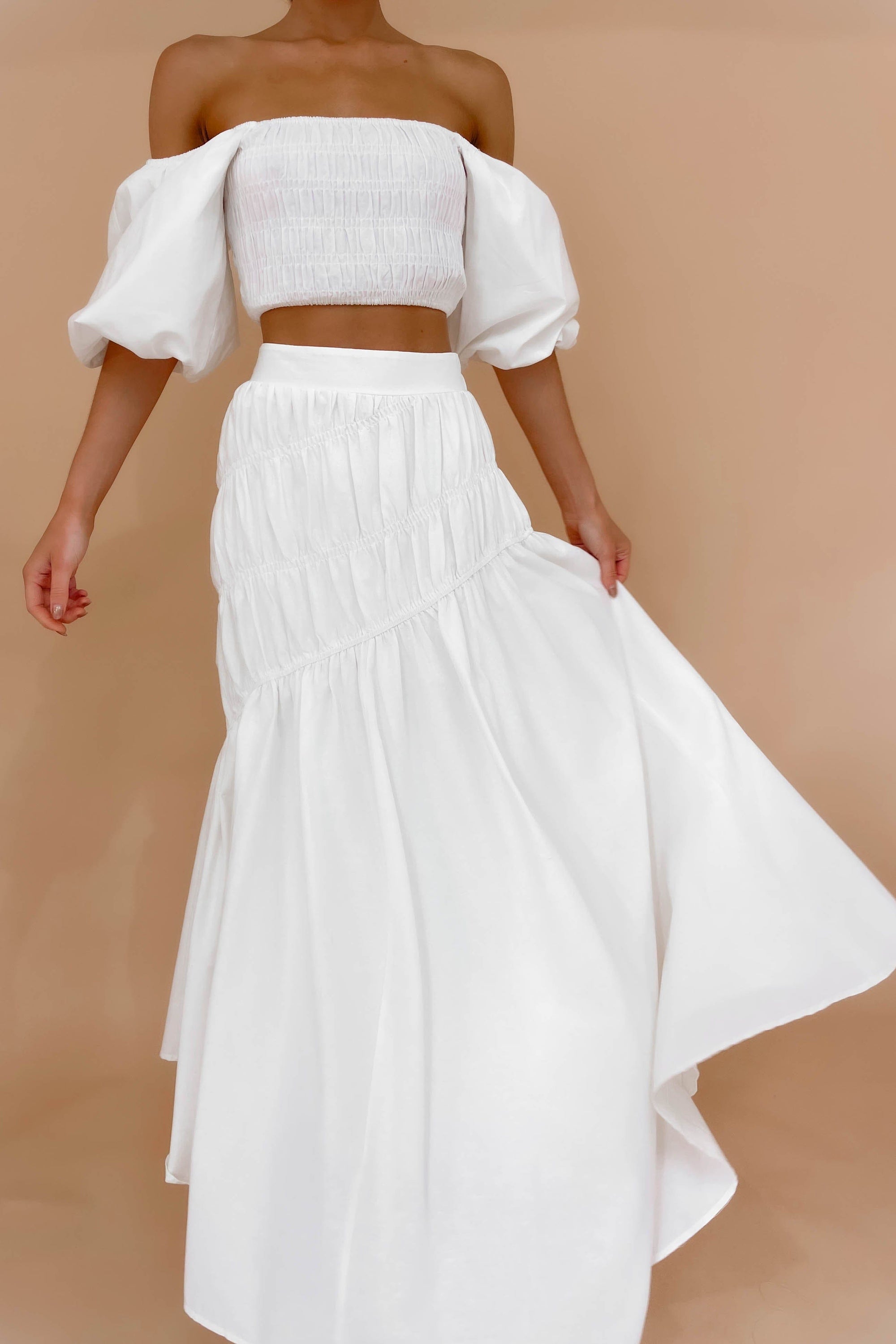 Celestie Skirt, BOTTOMS, COTTON & RAYON, COTTON AND RAYON, HIGH WAISTED, MAXI SKIRT, new arrivals, RAYON AND COTTON, SKIRT, SKIRTS, WHITE, , -MISHKAH