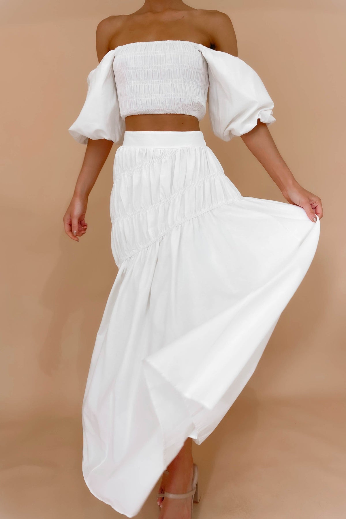 Celestie Skirt, BOTTOMS, COTTON &amp; RAYON, COTTON AND RAYON, HIGH WAISTED, MAXI SKIRT, new arrivals, RAYON AND COTTON, SKIRT, SKIRTS, WHITE, , -MISHKAH