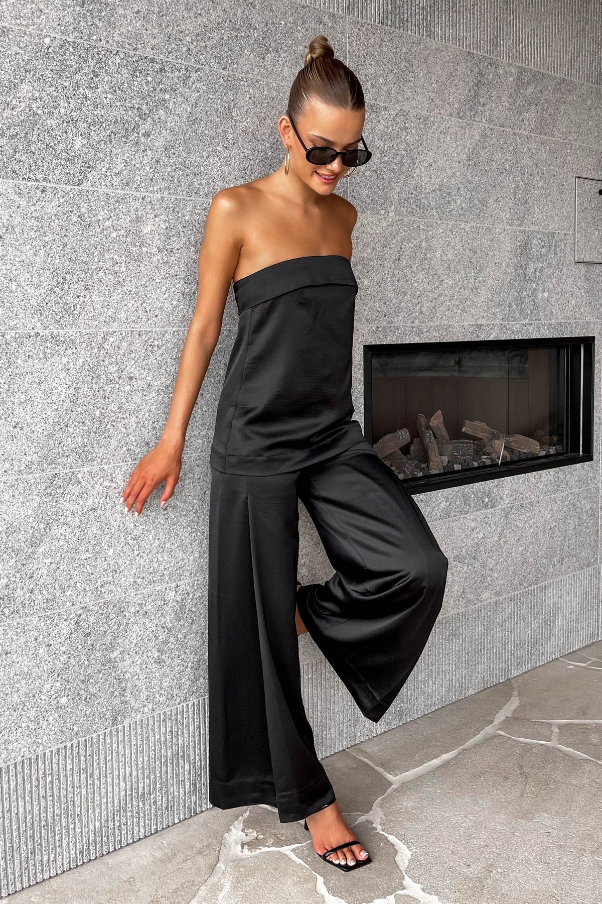 Donnatella Pants, BLACK, BOTTOMS, HIGH WAISTED, HIGH WAISTED PANTS, new arrivals, PANTS, POLYESTER, WIDE LEG, , -MISHKAH