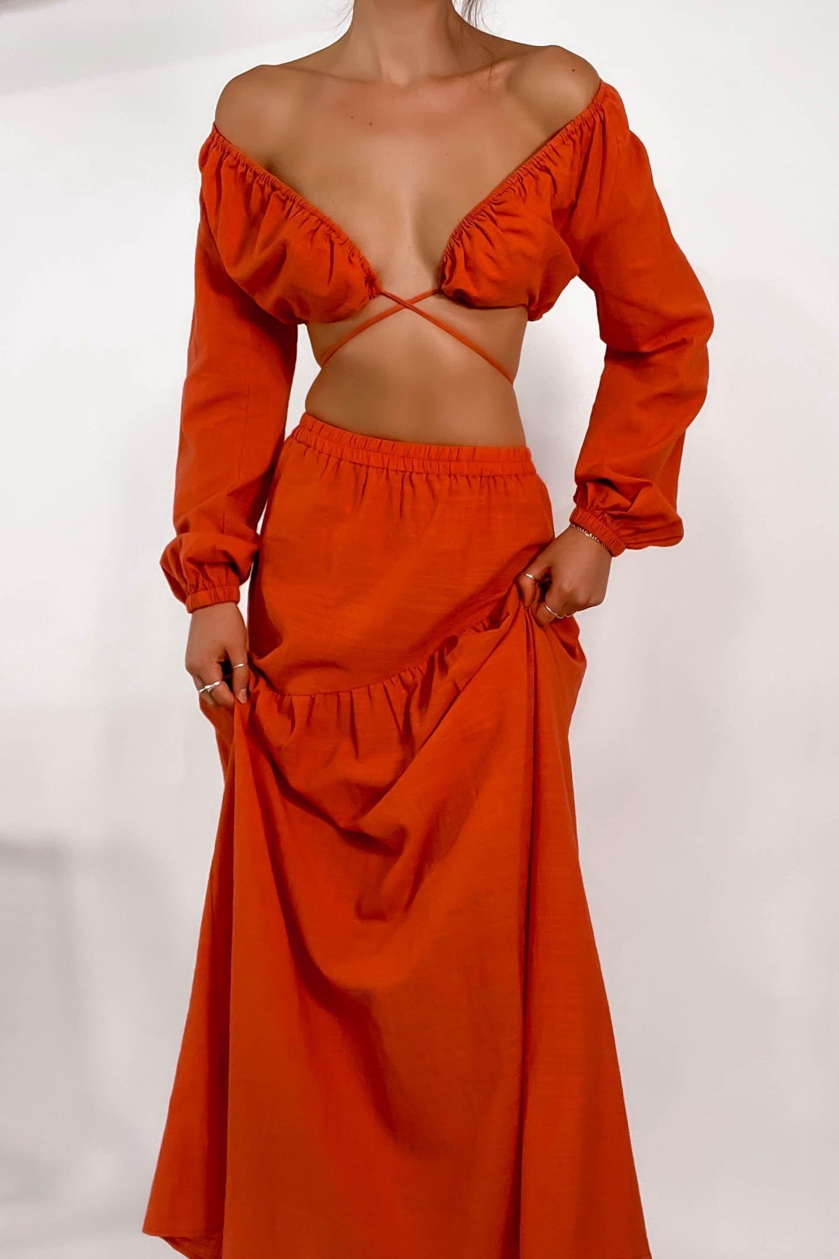 Laveria Skirt, BOTTOMS, COTTON, MAXI DRESS, MIDI SKIRT, ORANGE, RED, SETS, SKIRTS, , Our New Laveria Skirt is only $61.00-We Have The Latest Pants | Shorts | Skirts @ Mishkah Online Fashion Boutique-MISHKAH