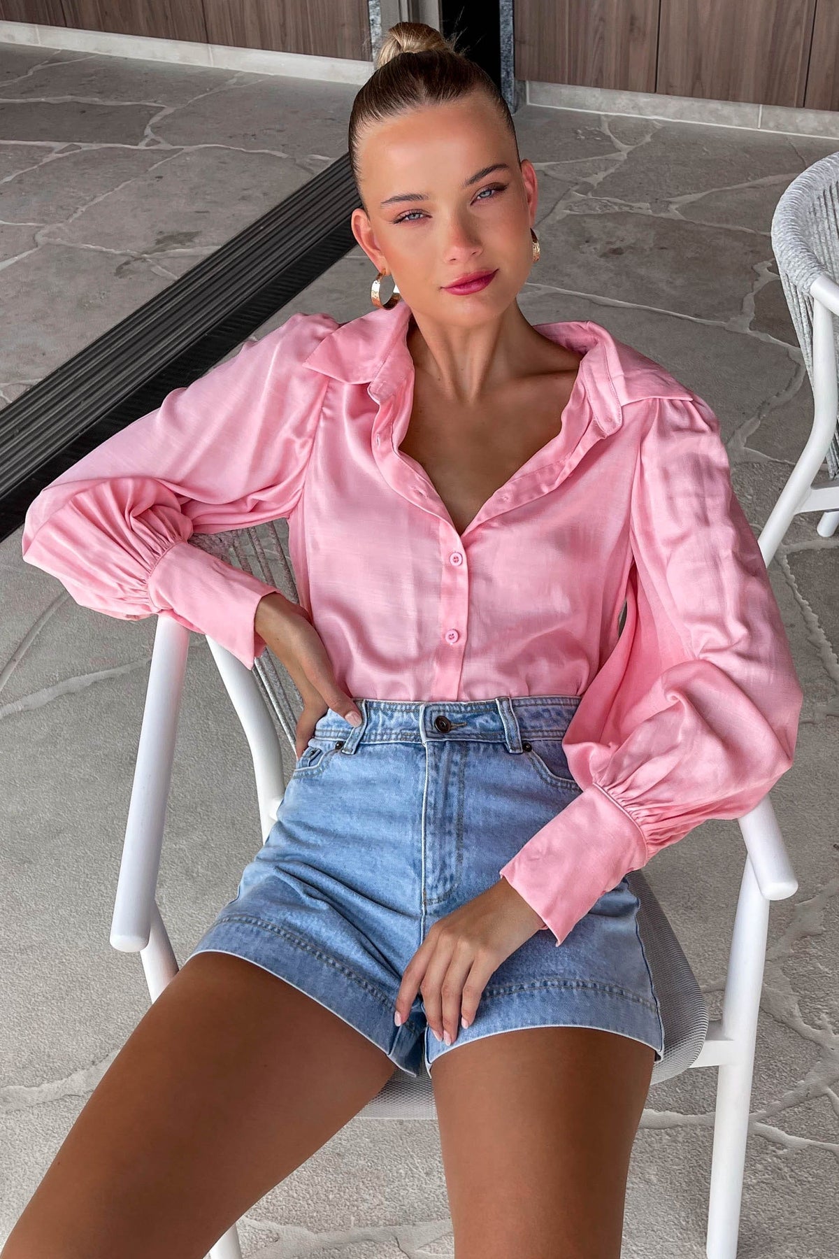 Makenna Top, BALLOON SLEEVE, COTTON &amp; POLYESTER, COTTON AND POLYESTER, LONG SLEEVE, new arrivals, PINK, POLYESTER AND COTTON, TOP, TOPS, , -MISHKAH