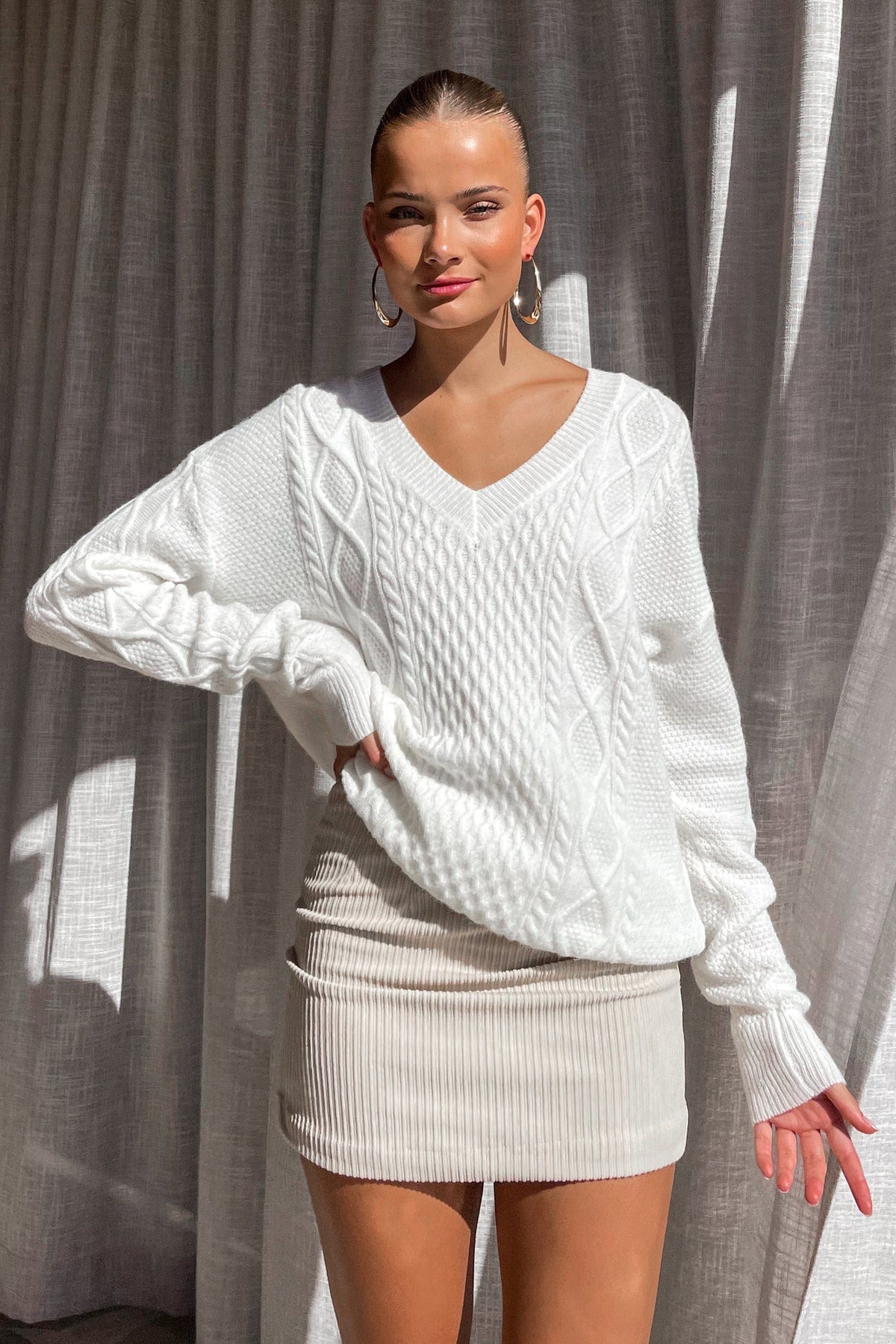 Nicolle Top, ACRYLIC &amp; NYLON &amp; POLYESTER, ACRYLIC AND NYLON AND POLYESTER, KNIT, KNITS, KNITTED, KNITWEAR, LONG SLEEVE, new arrivals, TOP, TOPS, WHITE, , -MISHKAH