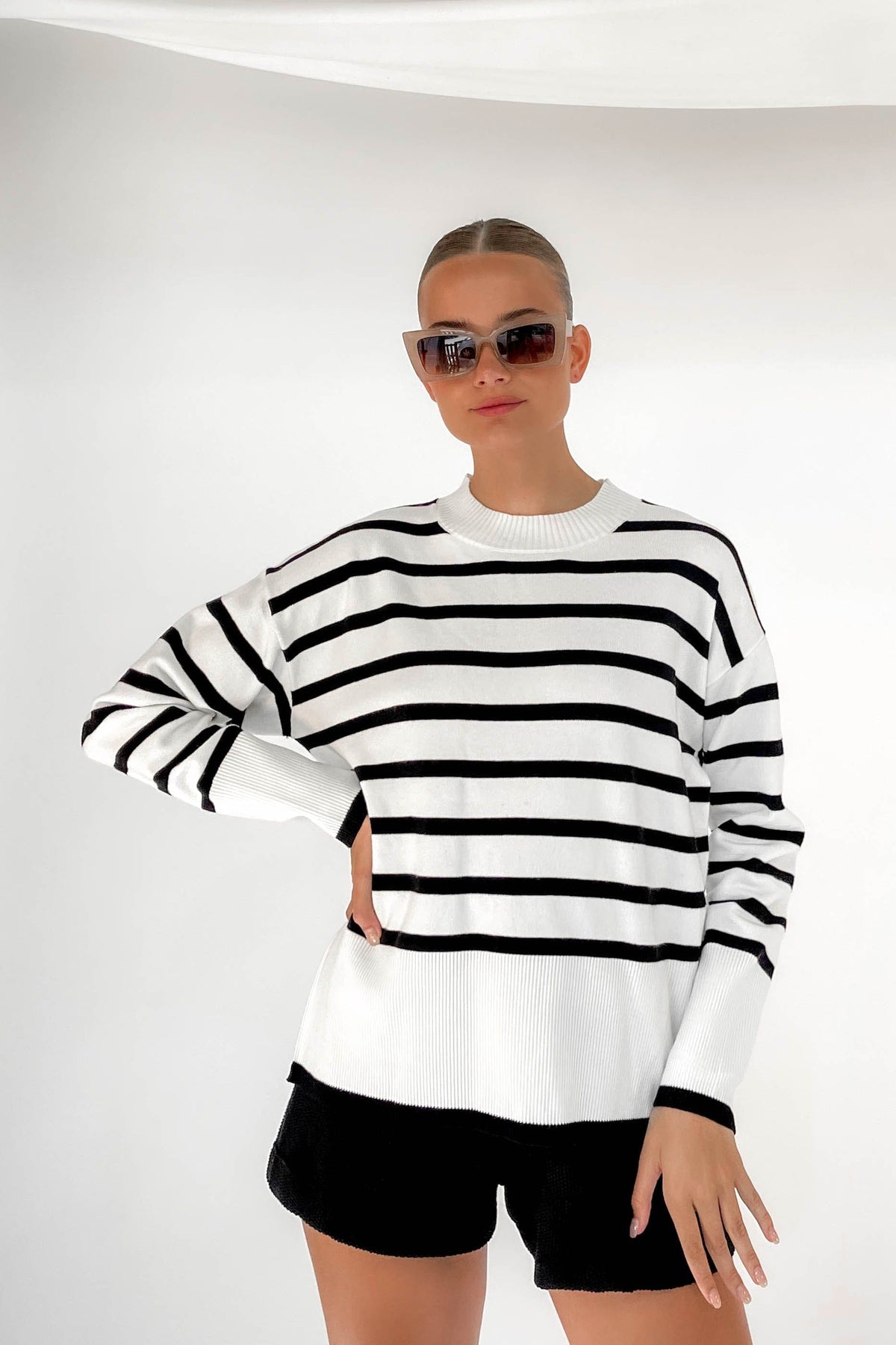 Pipah Top, COTTON &amp; VISCOSE, COTTON AND VISCOSE, LONG SLEEVE, new arrivals, PIN STRIPE, STRIPES, TOP, TOPS, VISCOSE &amp; COTTON, WHITE, , -MISHKAH