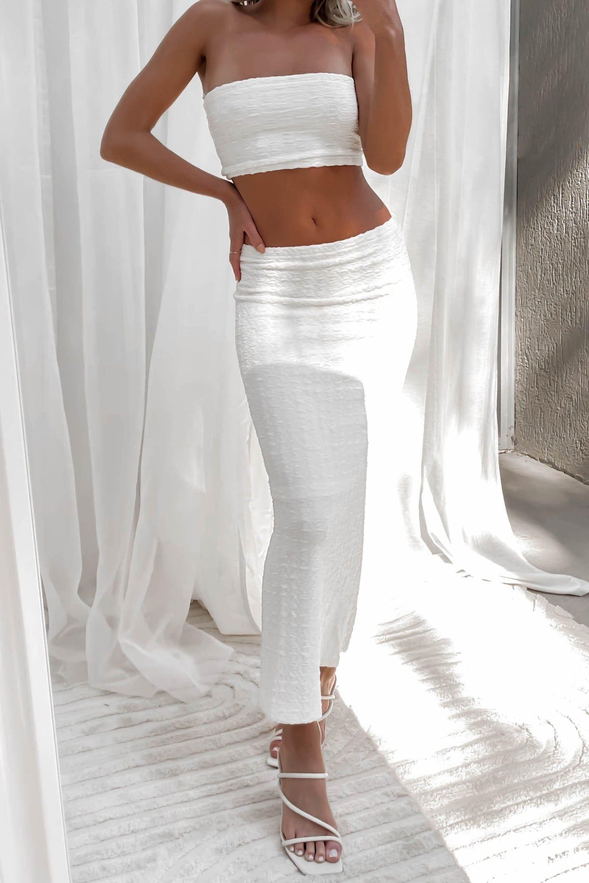 Tanzie Skirt, BOTTOMS, COTTON AND POLYESTER, MAXI SKIRT, MIDI SKIRT, NEW ARRIVALS, POLYESTER &amp; COTTON, POLYESTER AND COTTON, SKIRTS, WHITE, , -MISHKAH