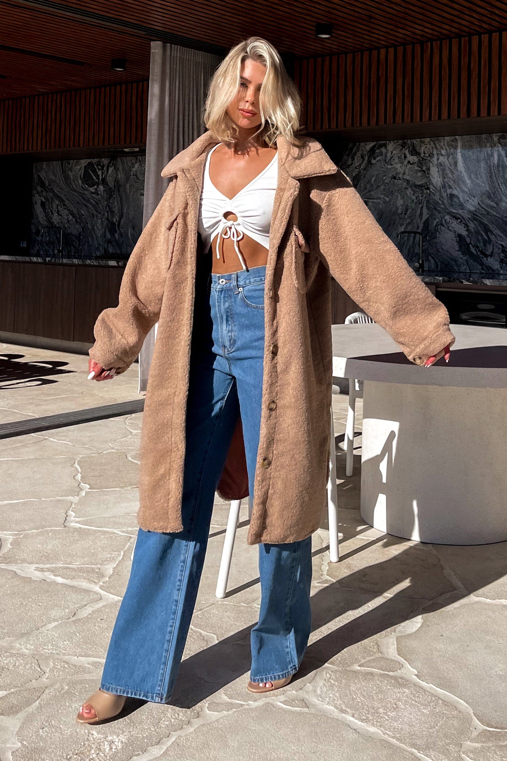 Tylah Coat, BEIGE, COAT, COATS, JACKET, JACKETS, LONG SLEEVE, new arrivals, POLYESTER, Our New Tylah Coat Is Now Only $130.00 Exclusive At Mishkah, Our New Tylah Coat is now only $130.00-We Have The Latest Women's Tops @ Mishkah Online Fashion Boutique-MISHKAH