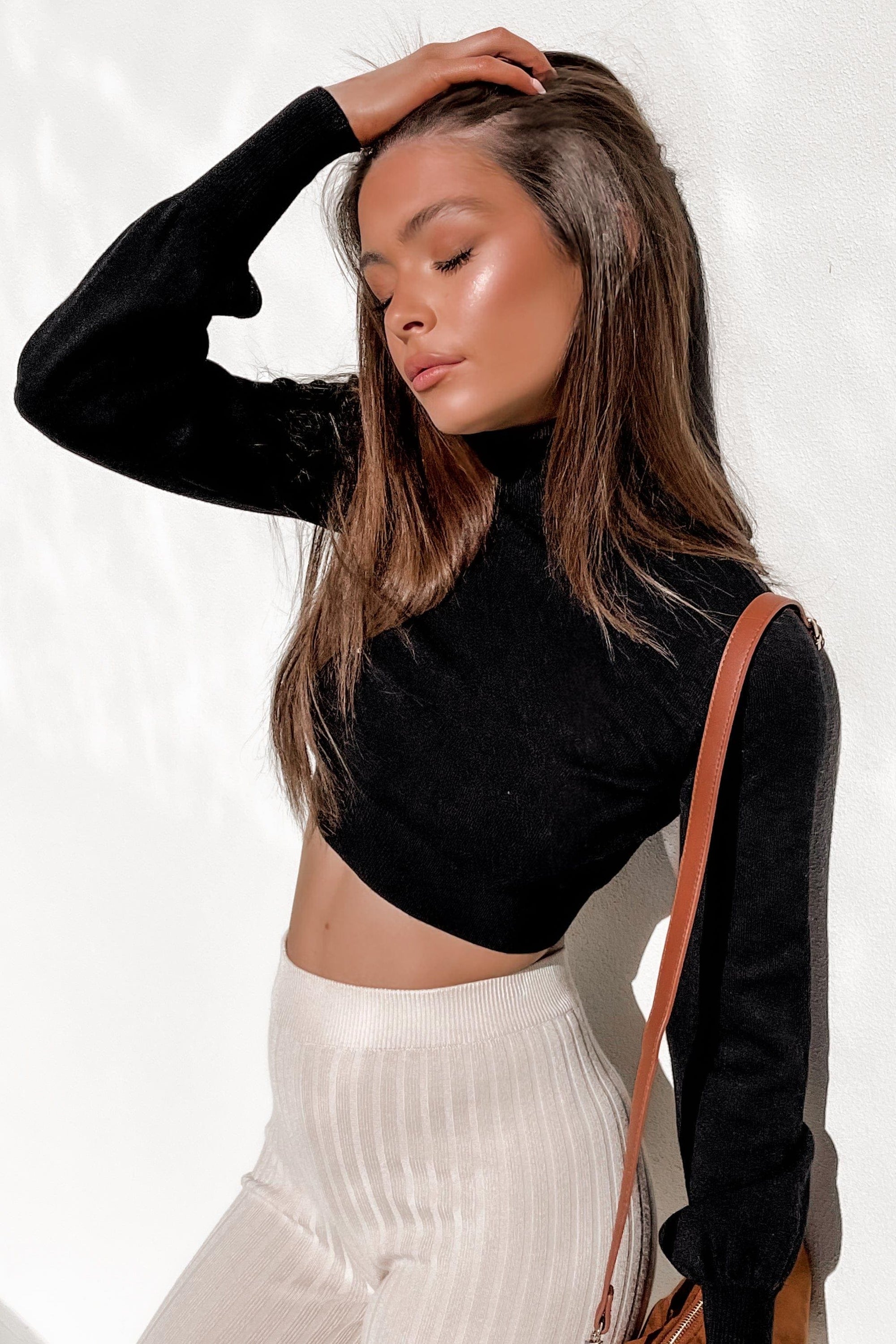 Yvette Top, BASIC TOPS, BLACK, CROP TOPS, LONG SLEEVE, TOP, TOPS, VISCOSE & POLYESTER & NYLON, VISCOSE AND NYLON AND POLYESTER, Our New Yvette Top Is Now Only $50.00 Exclusive At Mishkah, Our New Yvette Top is now only $50.00-We Have The Latest Women's Tops @ Mishkah Online Fashion Boutique-MISHKAH
