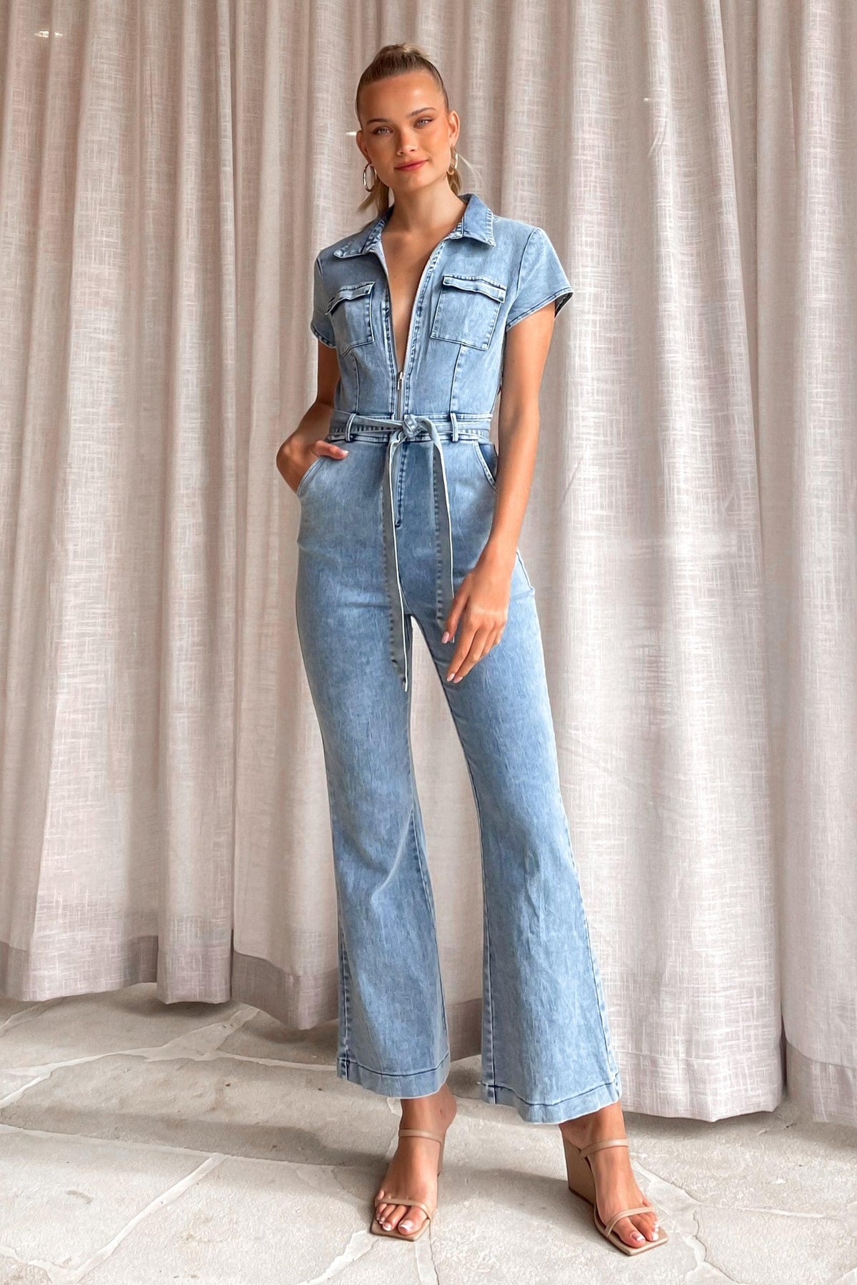 Abbie Jumpsuit, BLUE, COTTON AND POLYESTER, DENIM, JUMPSUIT, JUMPSUITS, new arrivals, , -MISHKAH