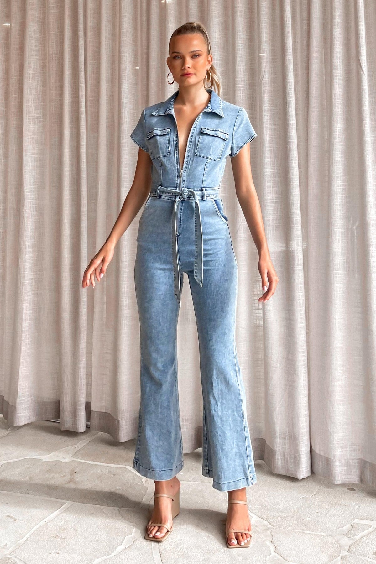 Abbie Jumpsuit, BLUE, COTTON AND POLYESTER, DENIM, JUMPSUIT, JUMPSUITS, new arrivals, , -MISHKAH