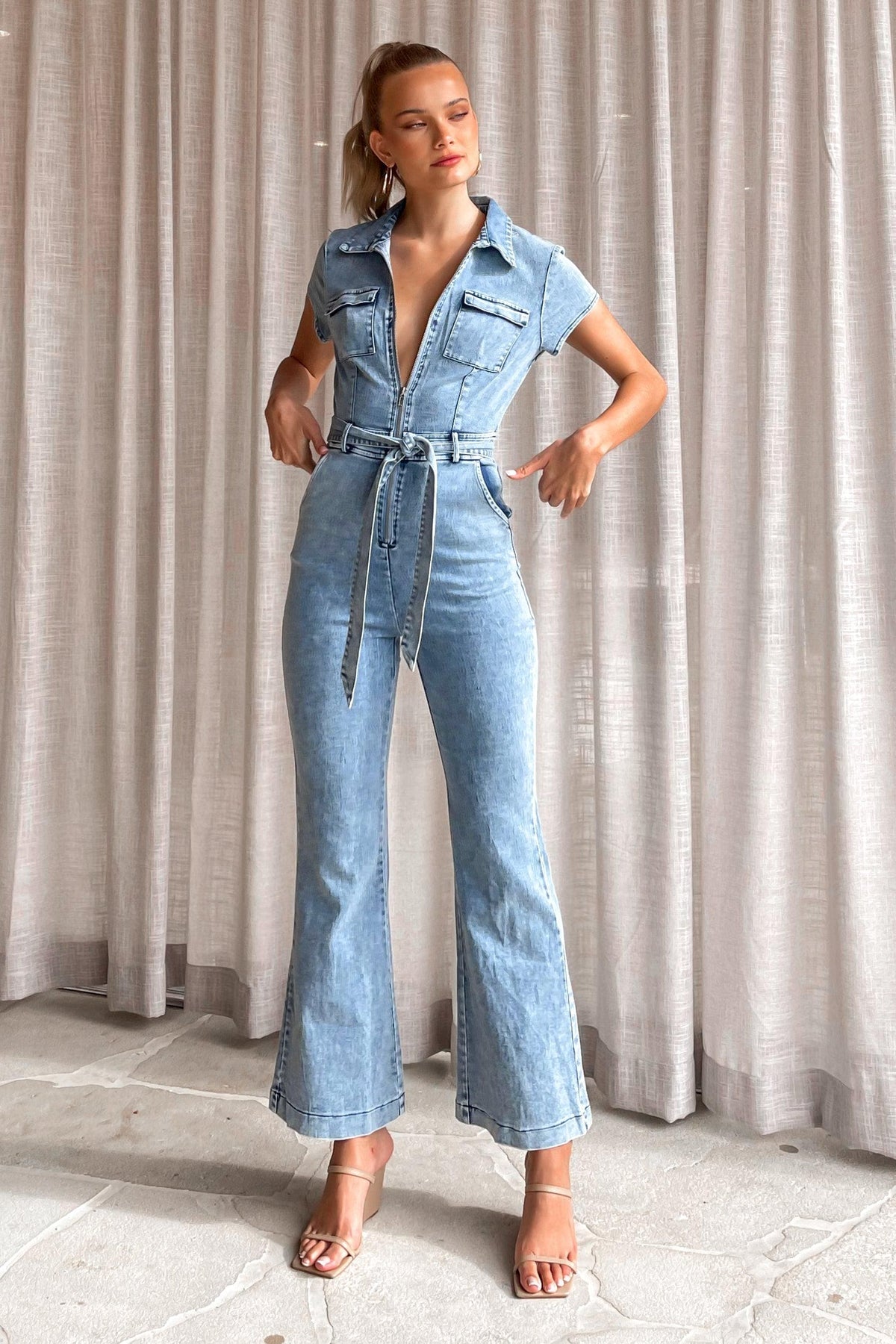 Abbie Jumpsuit, BLUE, COTTON AND POLYESTER, DENIM, JUMPSUIT, JUMPSUITS, new arrivals, , -MISHKAH