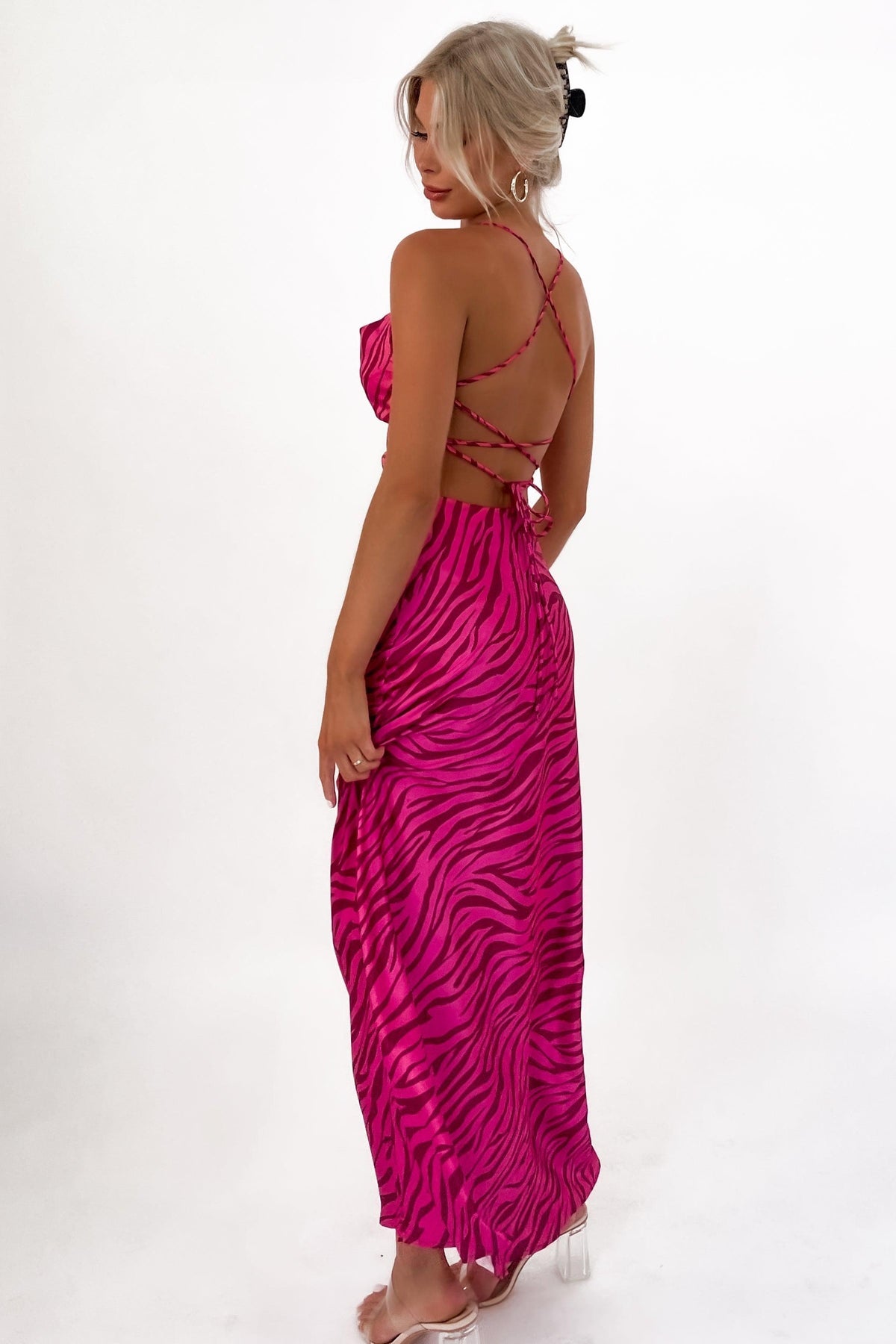 Adelio Dress, COW NECK, DRESS, DRESSES, LACE UP, NEW ARRIVALS, PINK, Sale, SILKY, SLIP DRESS, SPECIAL OCCASION, TIE UP, ZEBRA, Adelio Dress only $71.00 @ MISHKAH ONLINE FASHION BOUTIQUE, Shop The Latest Women&#39;s Dresses - Our New Adelio Dress is only $71.00, @ MISHKAH ONLINE FASHION BOUTIQUE-MISHKAH