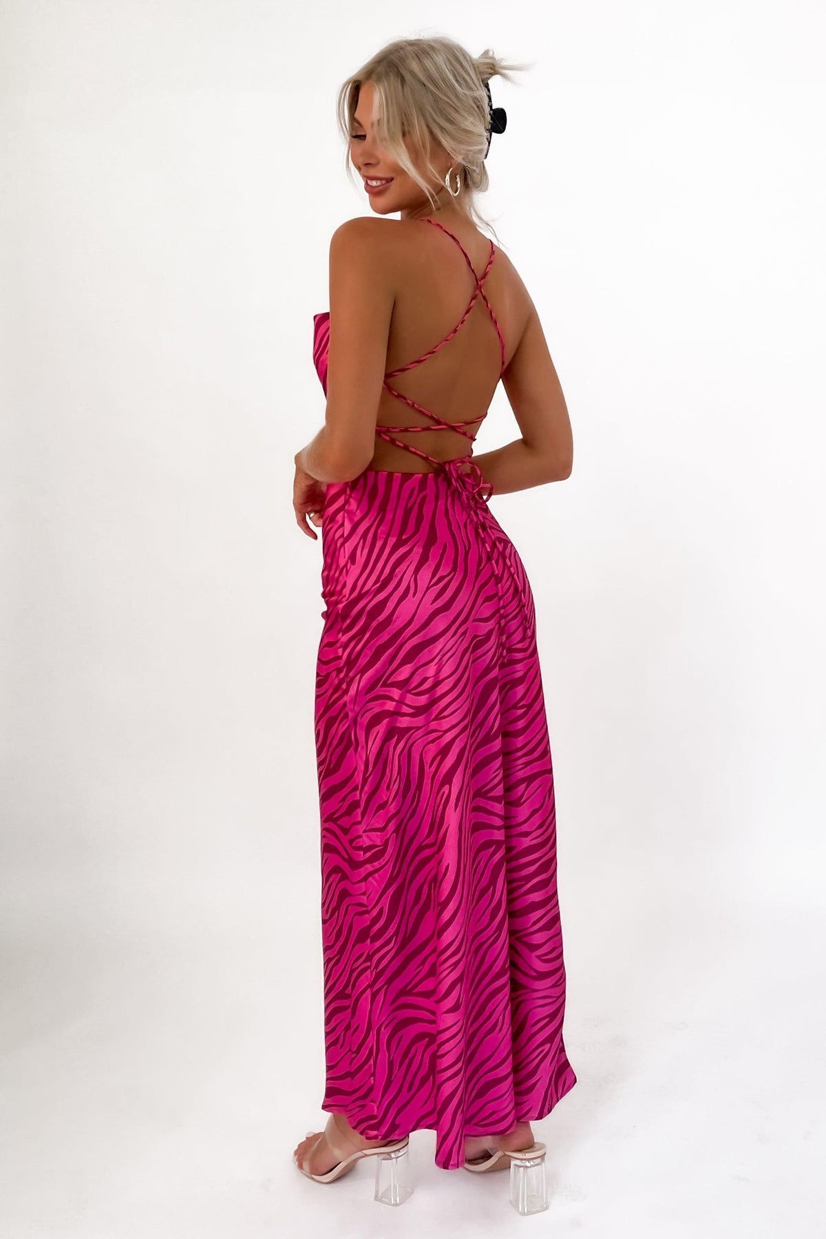 Adelio Dress, COW NECK, DRESS, DRESSES, LACE UP, NEW ARRIVALS, PINK, Sale, SILKY, SLIP DRESS, SPECIAL OCCASION, TIE UP, ZEBRA, Adelio Dress only $71.00 @ MISHKAH ONLINE FASHION BOUTIQUE, Shop The Latest Women&#39;s Dresses - Our New Adelio Dress is only $71.00, @ MISHKAH ONLINE FASHION BOUTIQUE-MISHKAH