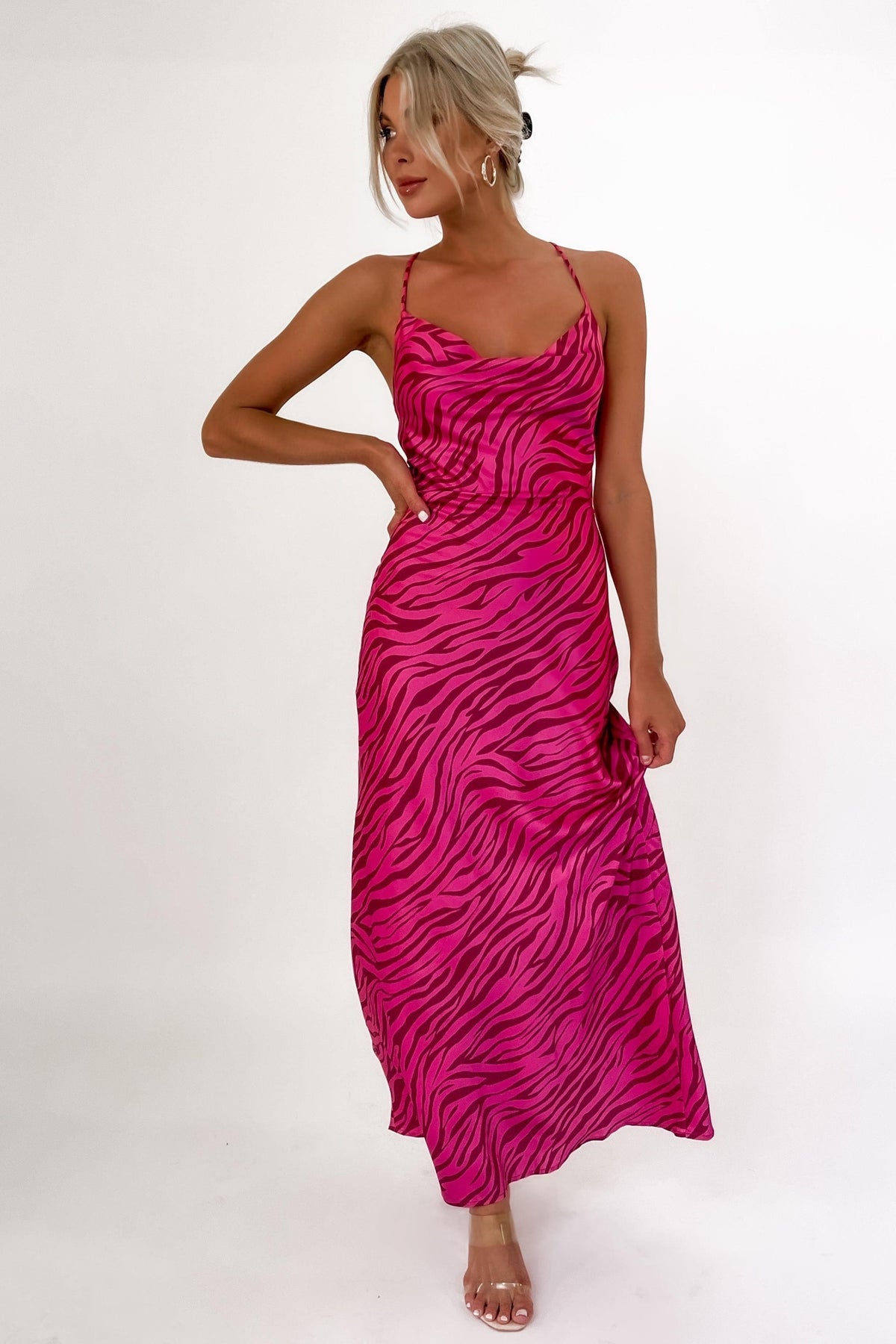 Adelio Dress, COW NECK, DRESS, DRESSES, LACE UP, NEW ARRIVALS, PINK, Sale, SILKY, SLIP DRESS, SPECIAL OCCASION, TIE UP, ZEBRA, Adelio Dress only $71.00 @ MISHKAH ONLINE FASHION BOUTIQUE, Shop The Latest Women&#39;s Dresses - Our New Adelio Dress is only $71.00, @ MISHKAH ONLINE FASHION BOUTIQUE-MISHKAH