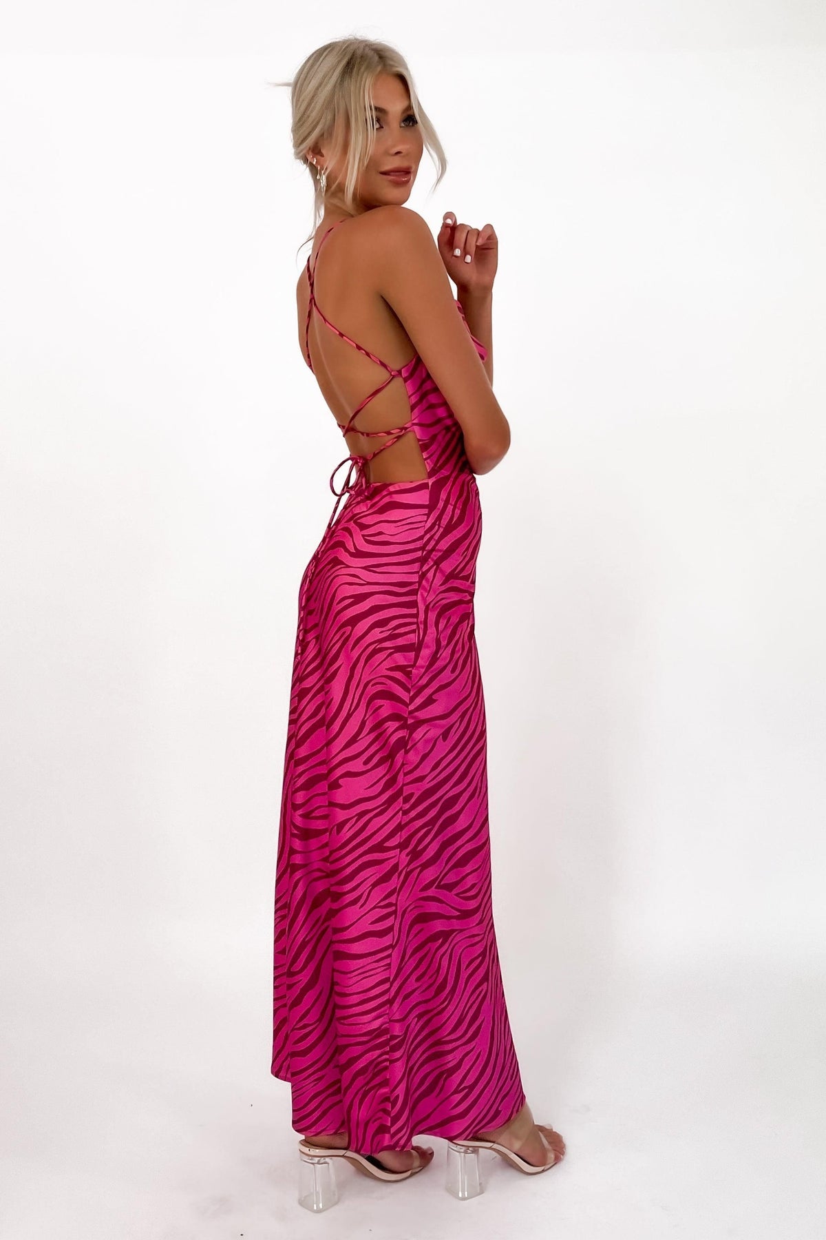 Adelio Dress, COW NECK, DRESS, DRESSES, LACE UP, NEW ARRIVALS, PINK, Sale, SILKY, SLIP DRESS, SPECIAL OCCASION, TIE UP, ZEBRA, Adelio Dress only $71.00 @ MISHKAH ONLINE FASHION BOUTIQUE, Shop The Latest Women&#39;s Dresses - Our New Adelio Dress is only $71.00, @ MISHKAH ONLINE FASHION BOUTIQUE-MISHKAH