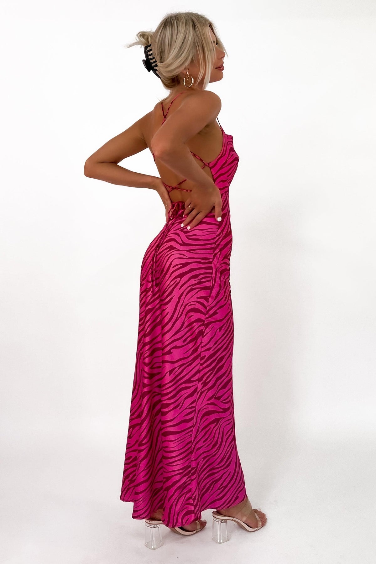 Adelio Dress, COW NECK, DRESS, DRESSES, LACE UP, NEW ARRIVALS, PINK, Sale, SILKY, SLIP DRESS, SPECIAL OCCASION, TIE UP, ZEBRA, Adelio Dress only $71.00 @ MISHKAH ONLINE FASHION BOUTIQUE, Shop The Latest Women&#39;s Dresses - Our New Adelio Dress is only $71.00, @ MISHKAH ONLINE FASHION BOUTIQUE-MISHKAH