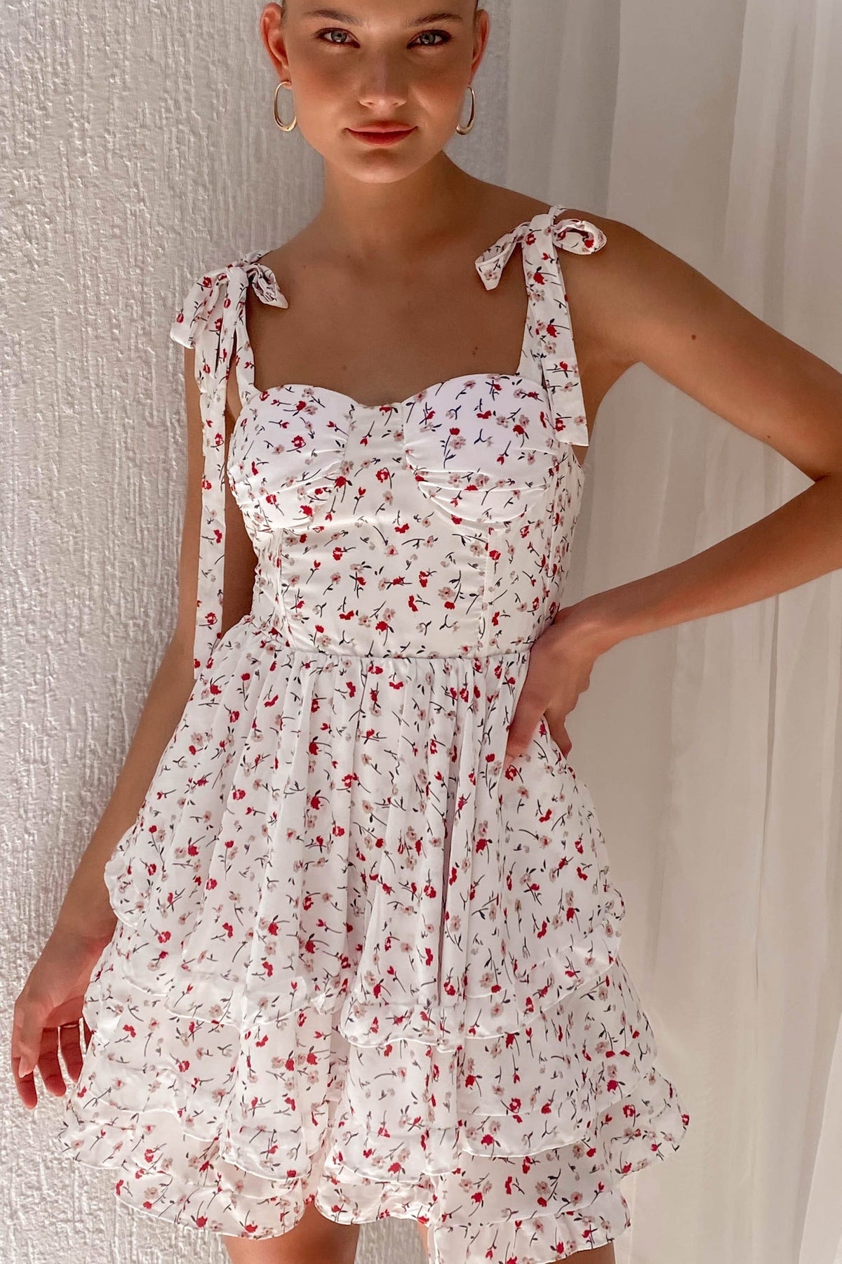 Adessa Dress, DRESS, DRESSES, FLORAL, FLORALS, MINI DRESS, new arrivals, POLYESTER, WHITE, , -MISHKAH