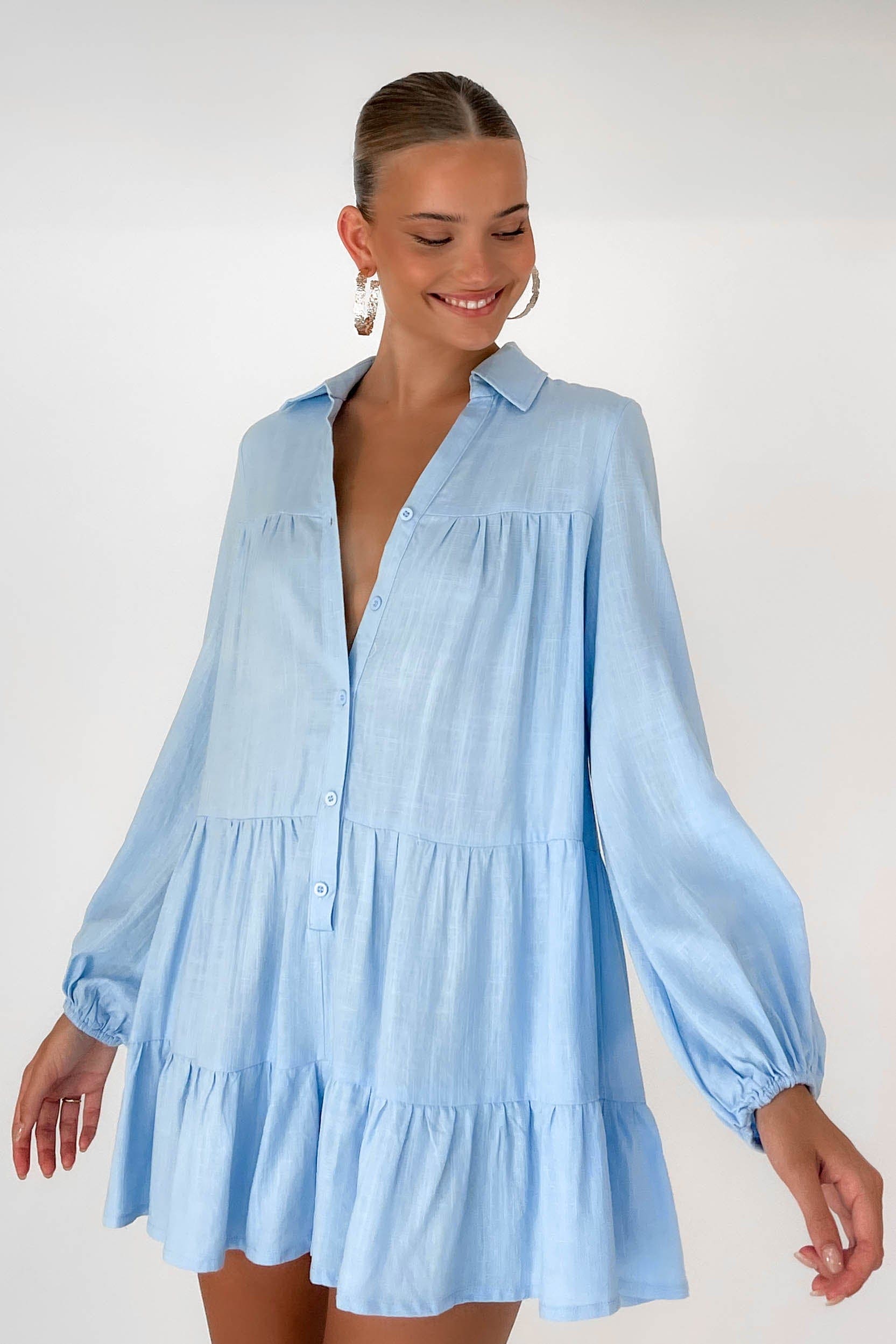Aleshia Playsuit, BALLOON SLEEVE, BLUE, COTTON & LINEN, COTTON AND LINEN, DRESS, DRESSES, LINEN AND COTTON, MINI DRESS, , -MISHKAH