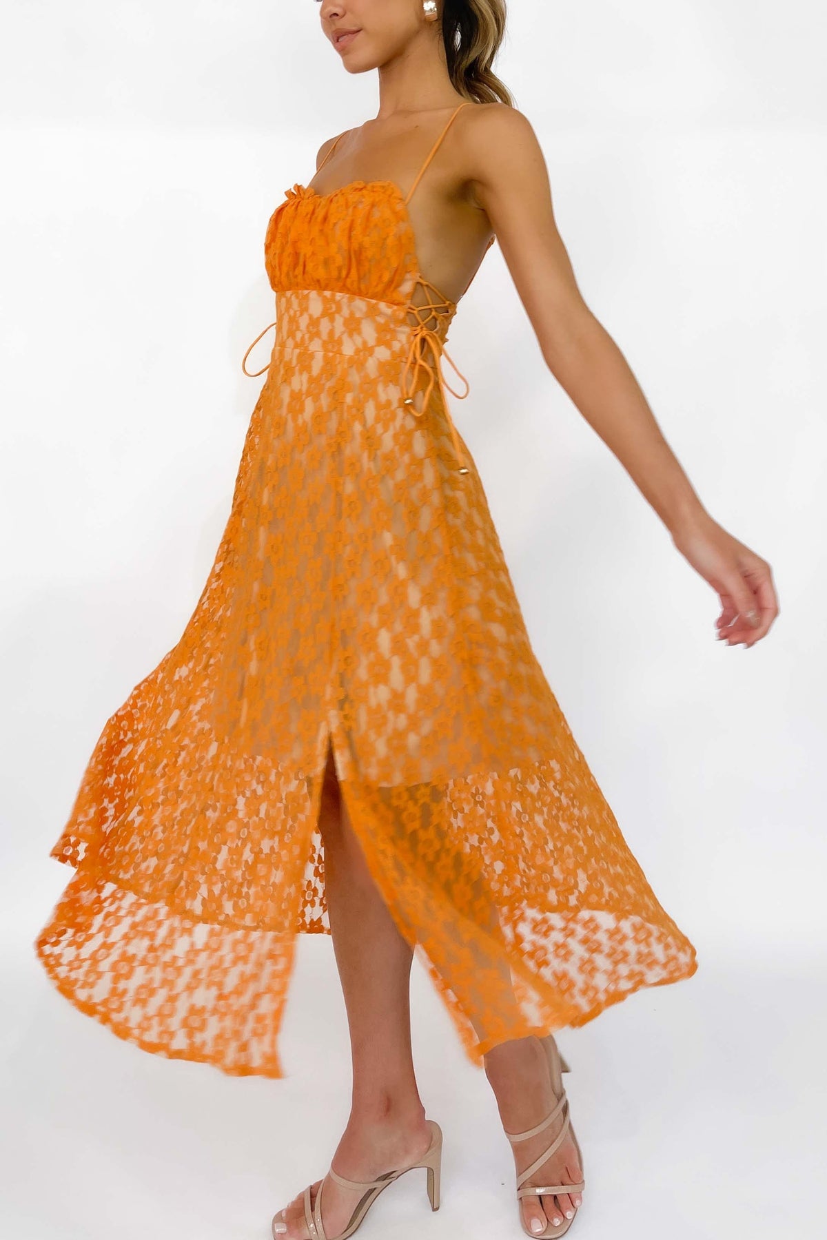 Amalyn Dress, DRESS, DRESSES, FLORAL, FLORALS, MIDI DRESS, new arrivals, ORANGE, POLYESTER, , -MISHKAH