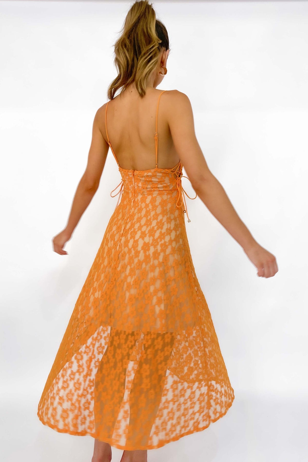 Amalyn Dress, DRESS, DRESSES, FLORAL, FLORALS, MIDI DRESS, new arrivals, ORANGE, POLYESTER, , -MISHKAH