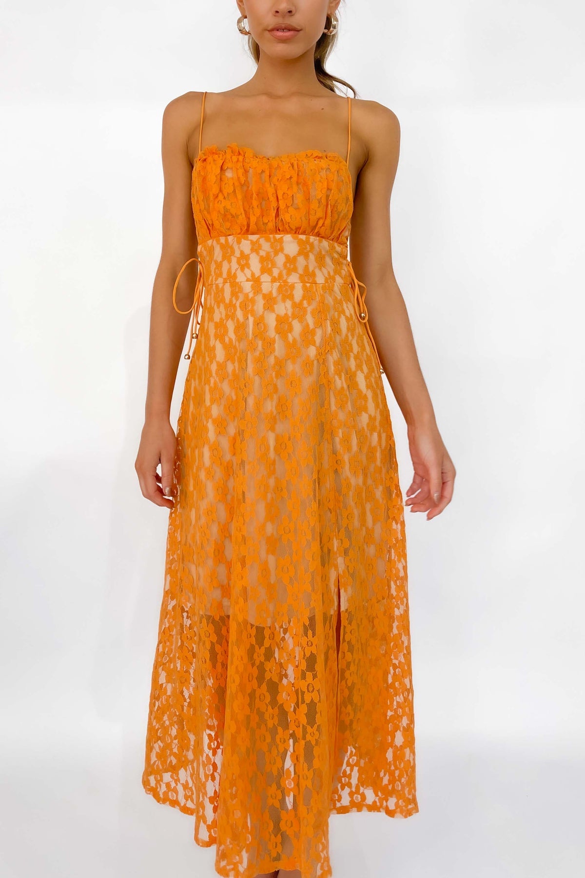 Amalyn Dress, DRESS, DRESSES, FLORAL, FLORALS, MIDI DRESS, new arrivals, ORANGE, POLYESTER, , -MISHKAH