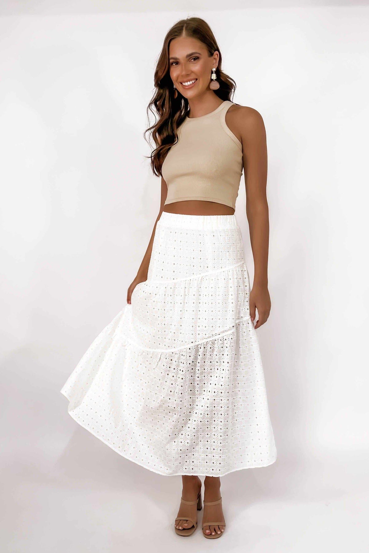 Amoura Skirt, BOTTOMS, COTTON, MIDI SKIRT, SALE, SKIRTS, WHITE, , Our New Amoura Skirt is only $71.00-We Have The Latest Pants | Shorts | Skirts @ Mishkah Online Fashion Boutique-MISHKAH