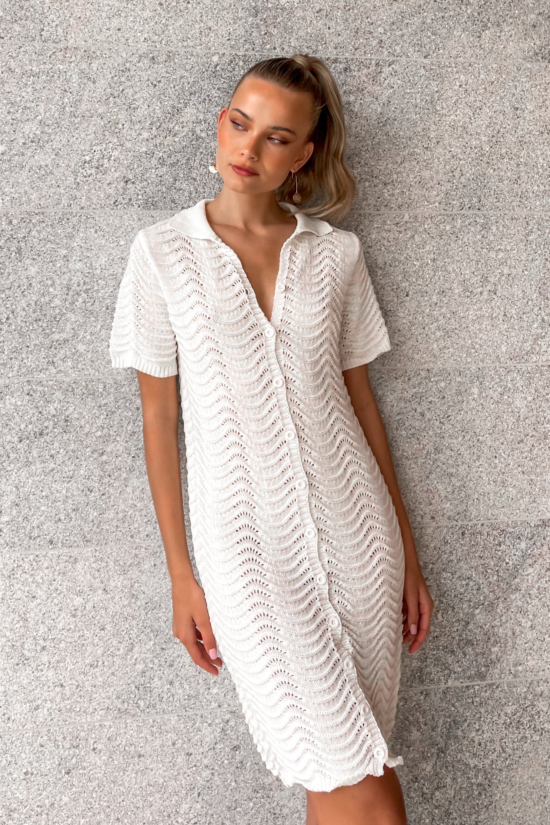 Annabella Dress, DRESS, DRESSES, KNIT, MINI DRESS, new arrivals, POLYESTER AND ACRYLIC, WHITE, , -MISHKAH