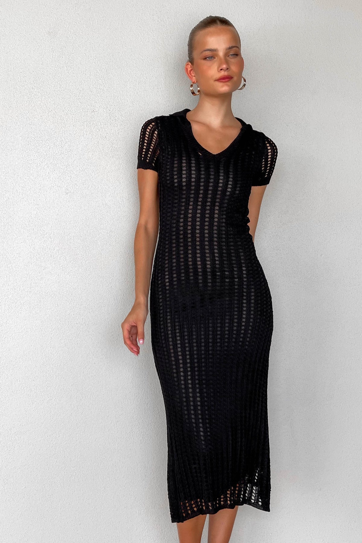 Annia Dress, BLACK, CROCHET, DRESS, DRESSES, MIDI DRESS, new arrivals, POLYESTER, , -MISHKAH