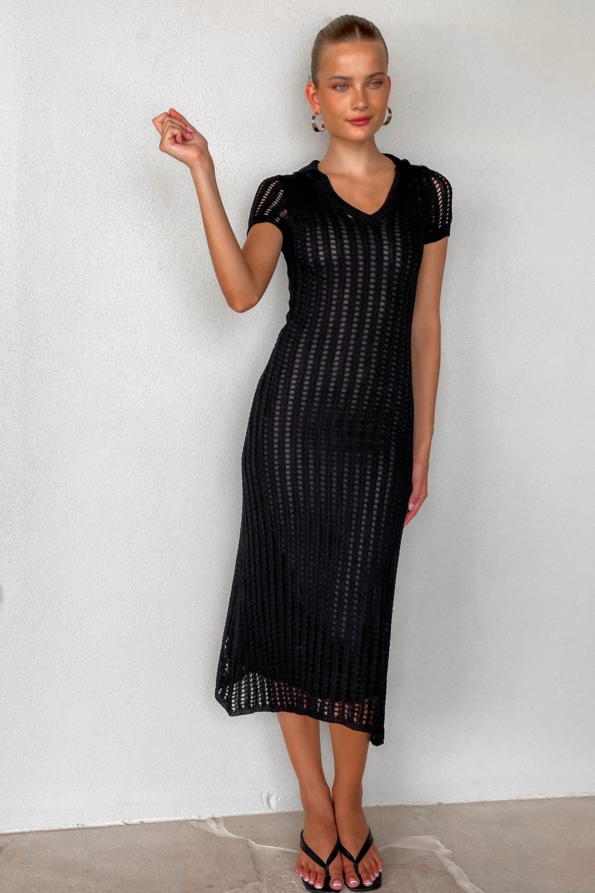 Annia Dress, BLACK, CROCHET, DRESS, DRESSES, MIDI DRESS, new arrivals, POLYESTER, , -MISHKAH