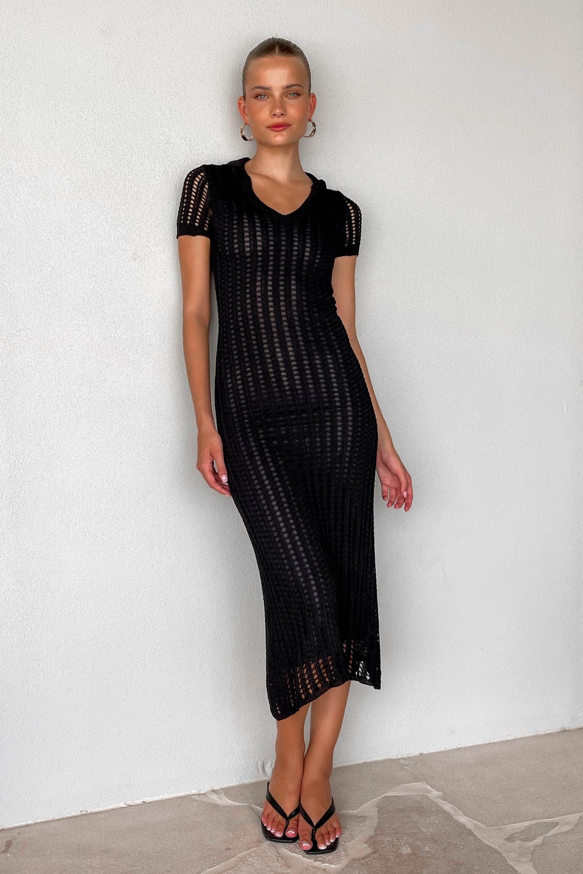 Annia Dress, BLACK, CROCHET, DRESS, DRESSES, MIDI DRESS, new arrivals, POLYESTER, , -MISHKAH