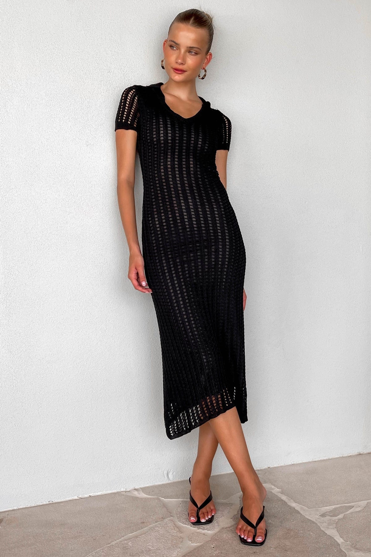 Annia Dress, BLACK, CROCHET, DRESS, DRESSES, MIDI DRESS, new arrivals, POLYESTER, , -MISHKAH