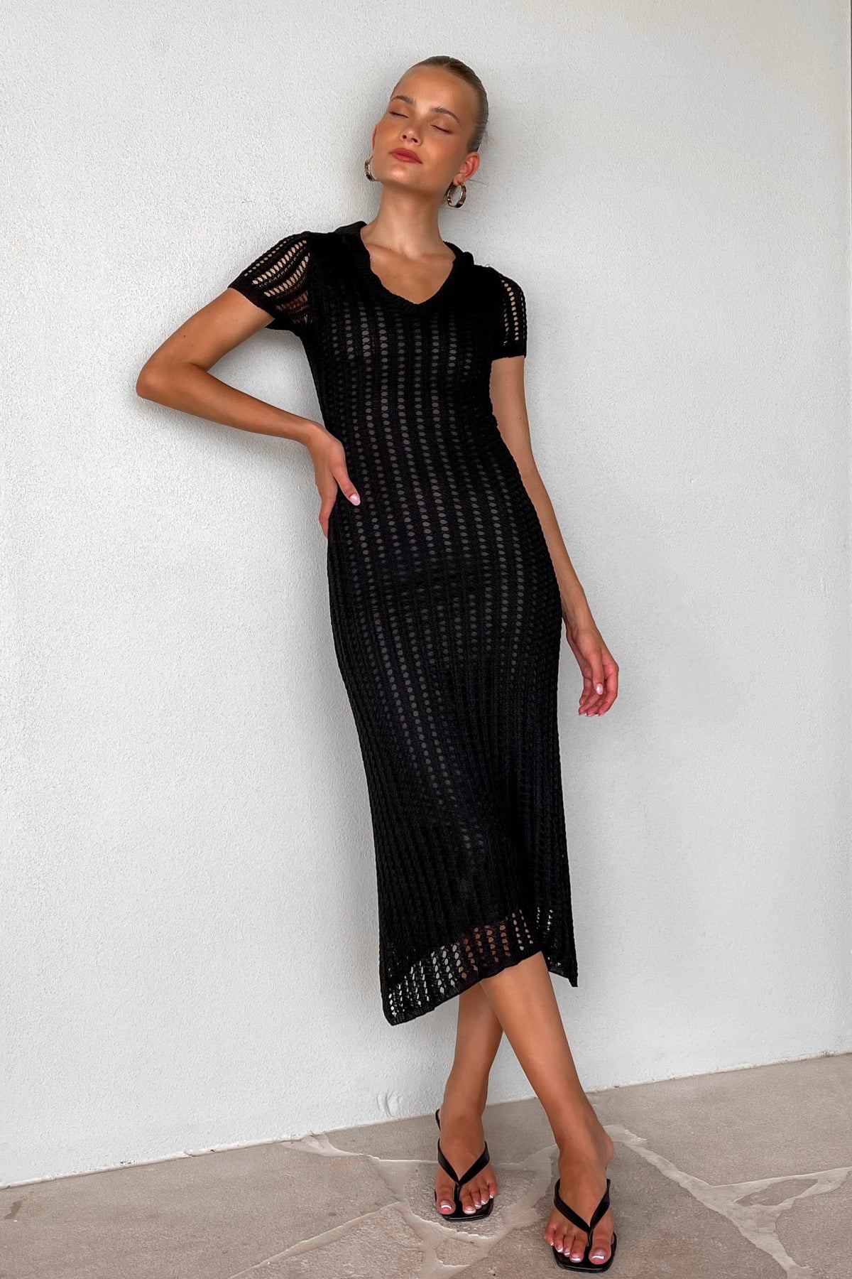 Annia Dress, BLACK, CROCHET, DRESS, DRESSES, MIDI DRESS, new arrivals, POLYESTER, , -MISHKAH