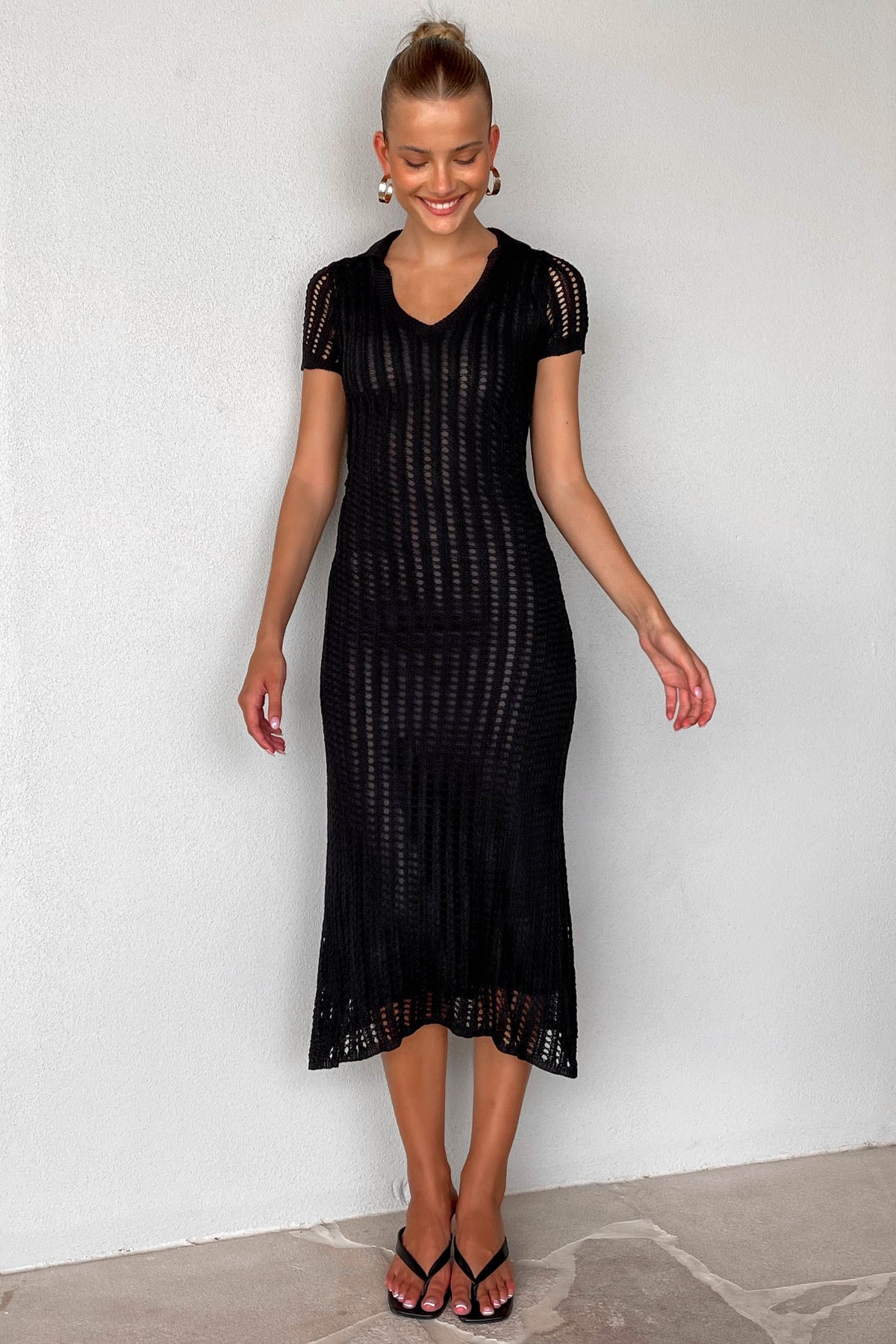 Annia Dress, BLACK, CROCHET, DRESS, DRESSES, MIDI DRESS, new arrivals, POLYESTER, , -MISHKAH