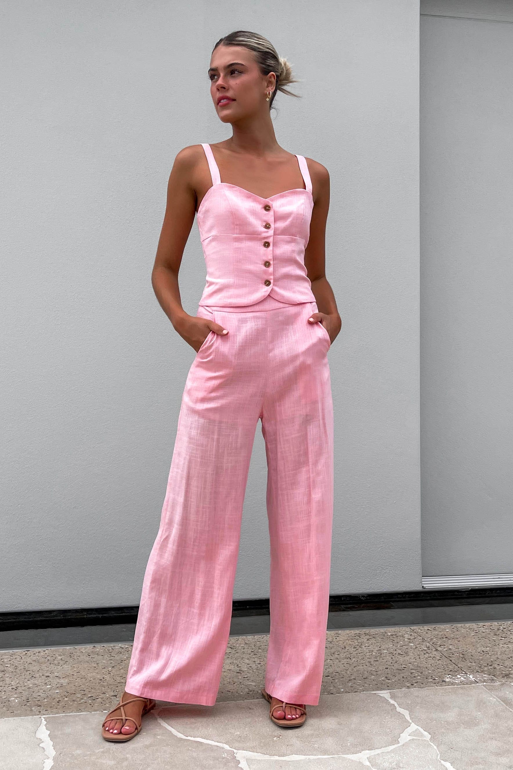 Ashwood Pants, BOTTOMS, COTTON & POLYESTER, COTTON AND POLYESTER, HIGH WAISTED PANTS, PANTS, PINK, POLYESTER AND COTTON, , -MISHKAH