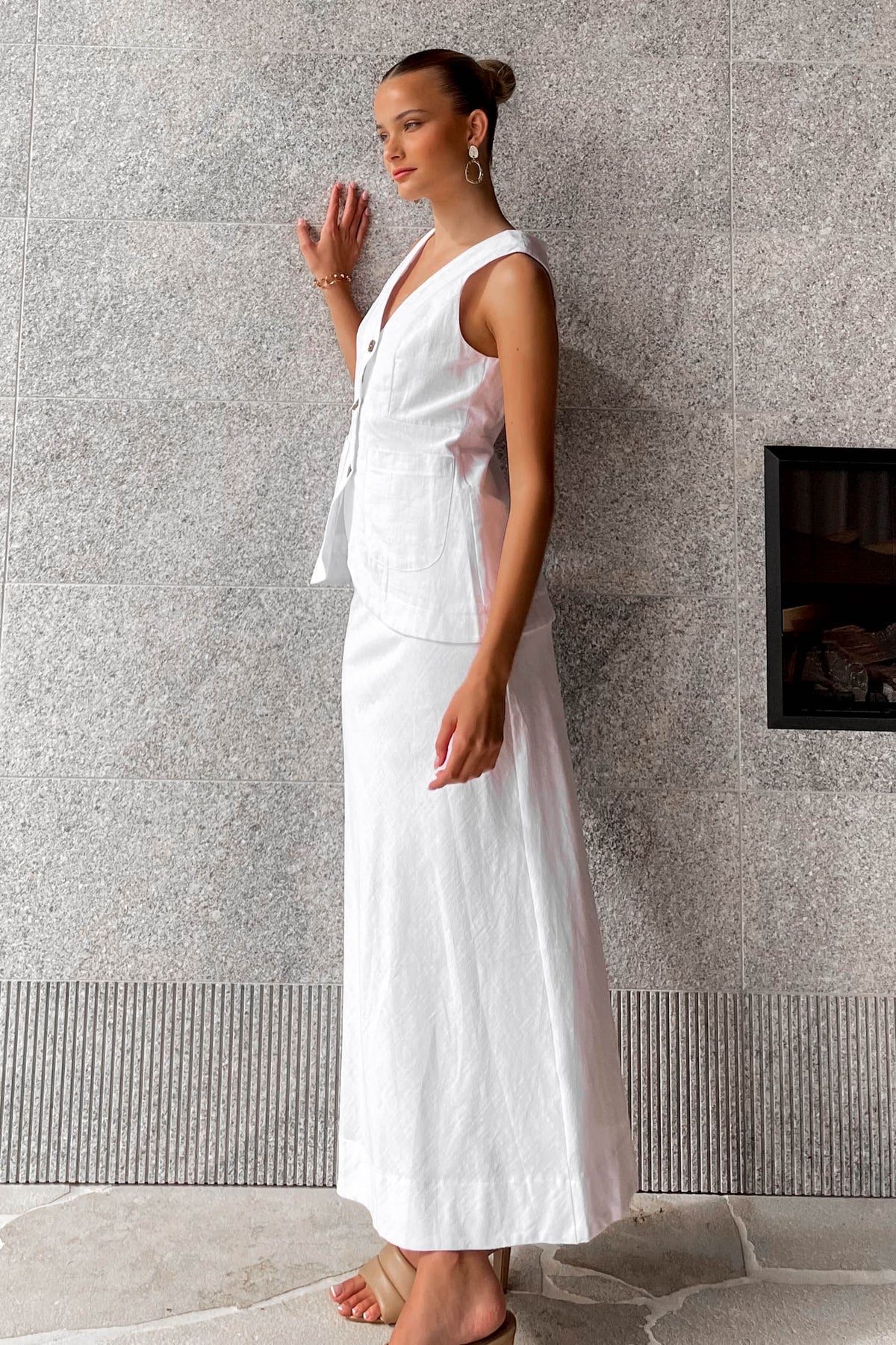 Athena Skirt, BOTTOMS, COTTON AND POLYESTER, LINEN, MAXI SKIRT, new arrivals, SKIRT, SKIRTS, WHITE, , -MISHKAH