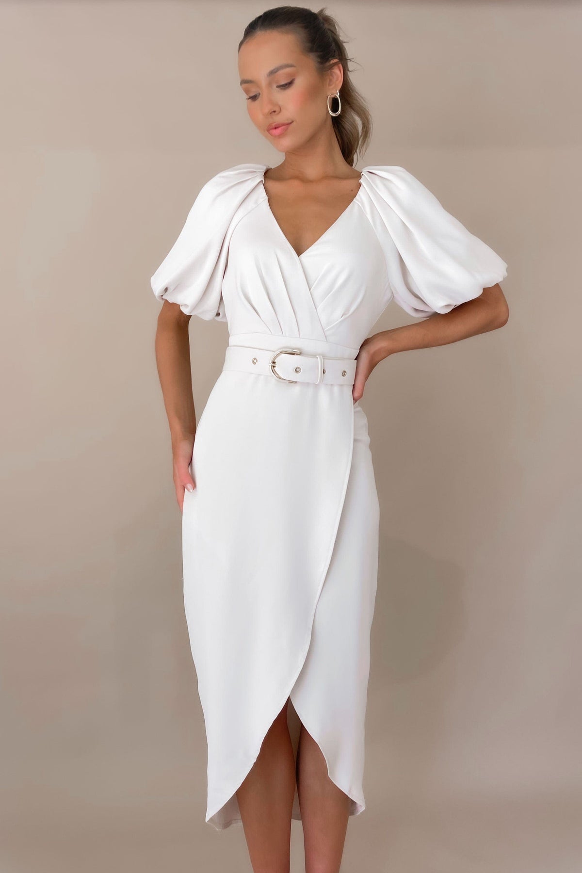 Avanie Dress, BEIGE, DRESS, DRESSES, LONG SLEEVE, MIDI DRESS, new arrivals, POLYESTER &amp; SPANDEX, POLYESTER AND SPANDEX, SPANDEX &amp; POLYESTER, SPANDEX AND POLYESTER, , -MISHKAH