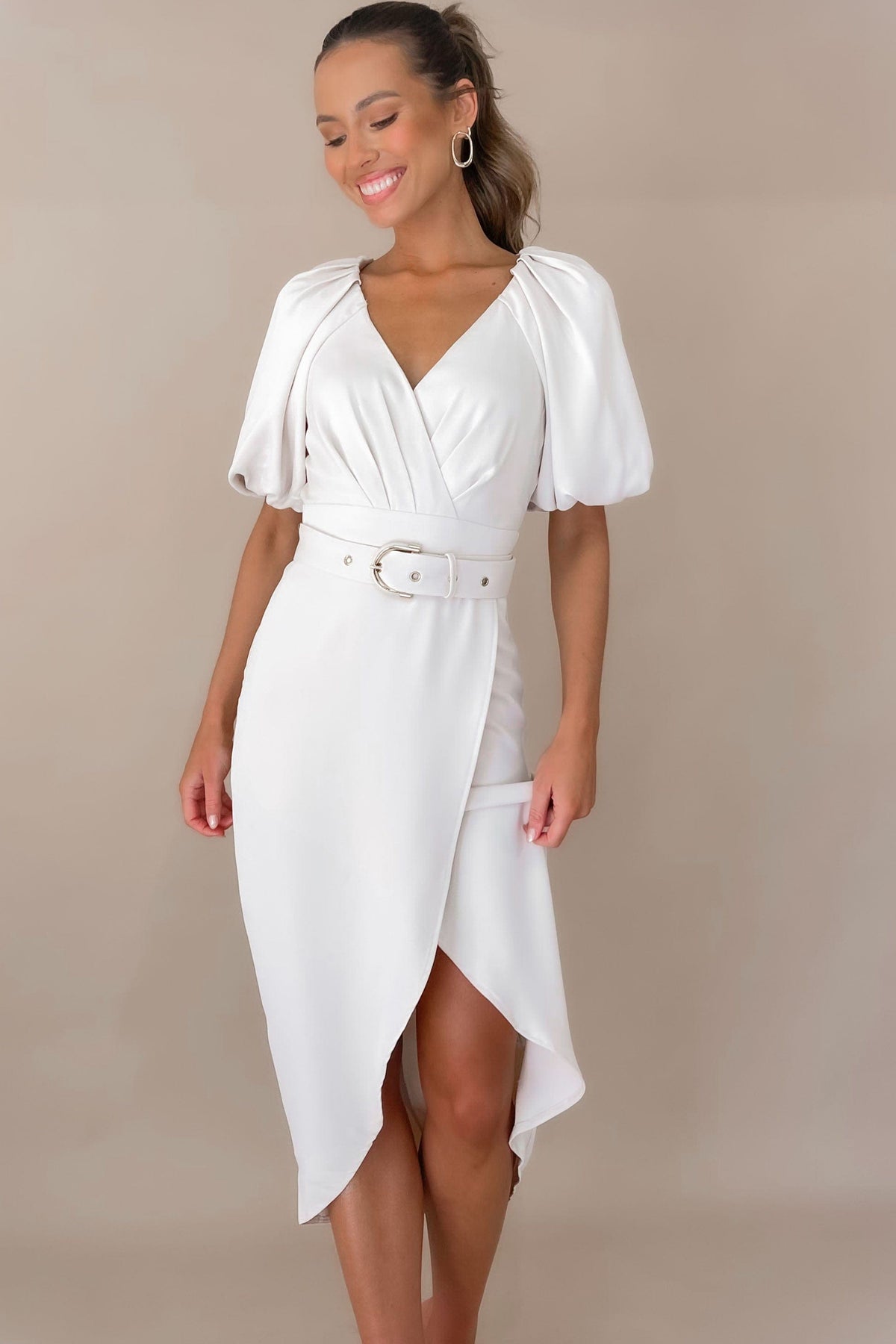 Avanie Dress, BEIGE, DRESS, DRESSES, LONG SLEEVE, MIDI DRESS, new arrivals, POLYESTER &amp; SPANDEX, POLYESTER AND SPANDEX, SPANDEX &amp; POLYESTER, SPANDEX AND POLYESTER, , -MISHKAH