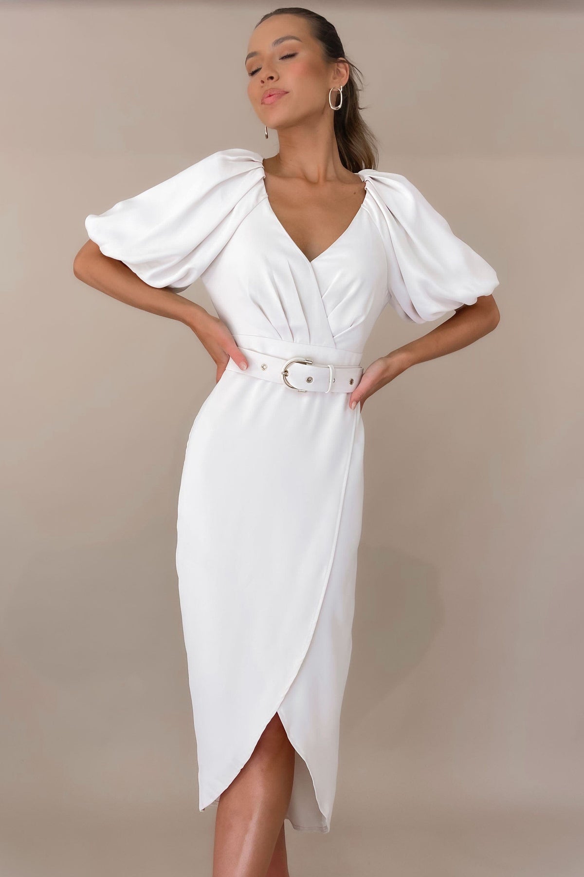 Avanie Dress, BEIGE, DRESS, DRESSES, LONG SLEEVE, MIDI DRESS, new arrivals, POLYESTER &amp; SPANDEX, POLYESTER AND SPANDEX, SPANDEX &amp; POLYESTER, SPANDEX AND POLYESTER, , -MISHKAH