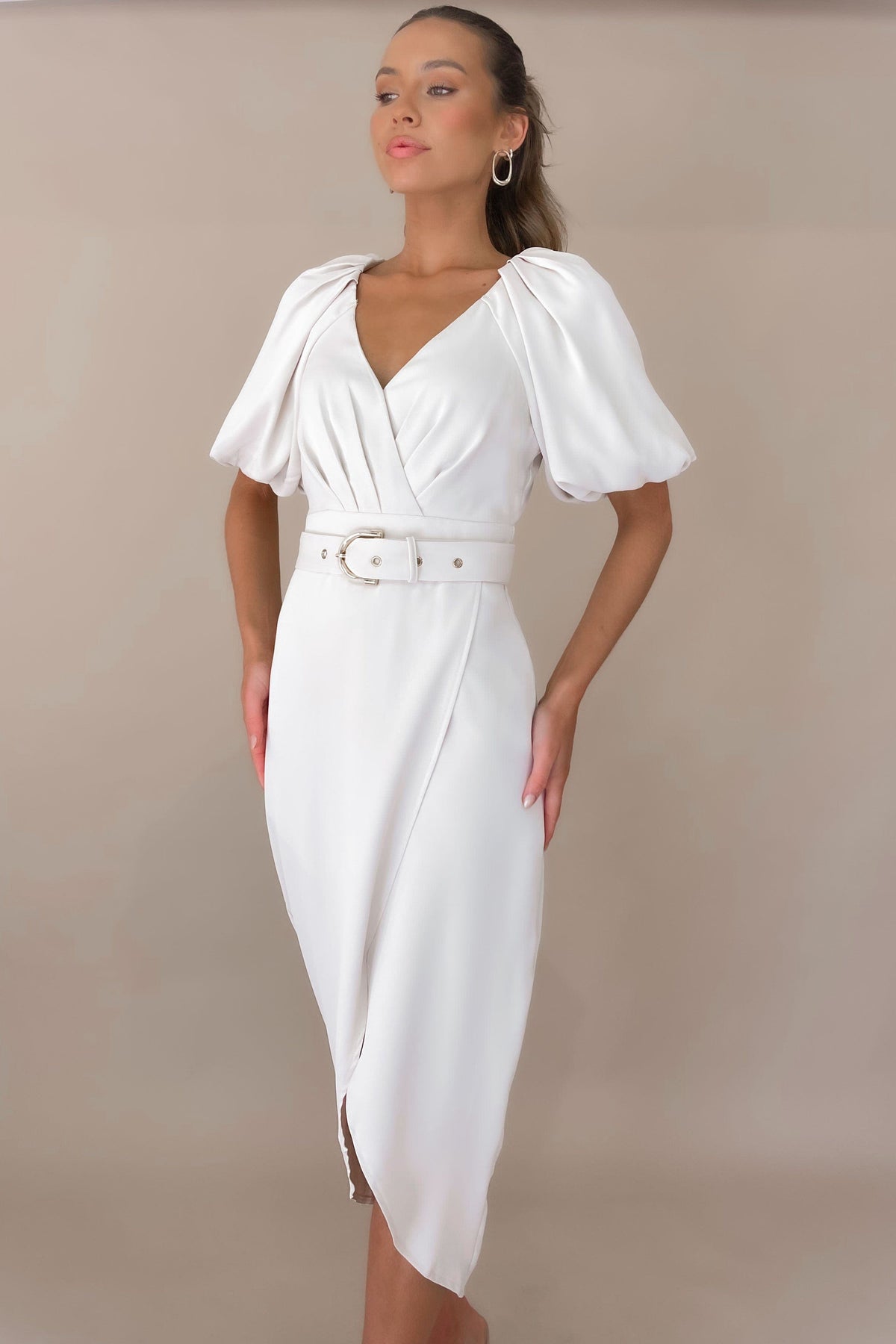 Avanie Dress, BEIGE, DRESS, DRESSES, LONG SLEEVE, MIDI DRESS, new arrivals, POLYESTER &amp; SPANDEX, POLYESTER AND SPANDEX, SPANDEX &amp; POLYESTER, SPANDEX AND POLYESTER, , -MISHKAH