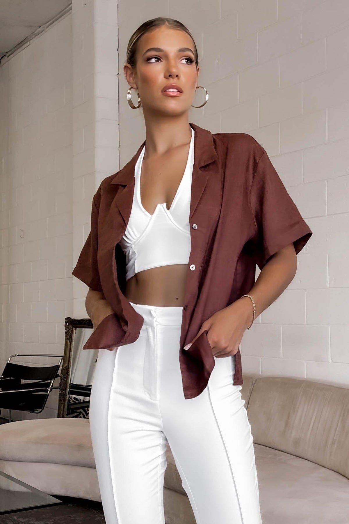 Becki Top, BROWN, LINEN, Sale, TOP, TOPS, Our New Becki Top Is Now Only $56.00 Exclusive At Mishkah, Our New Becki Top is now only $56.00-We Have The Latest Women&#39;s Tops @ Mishkah Online Fashion Boutique-MISHKAH