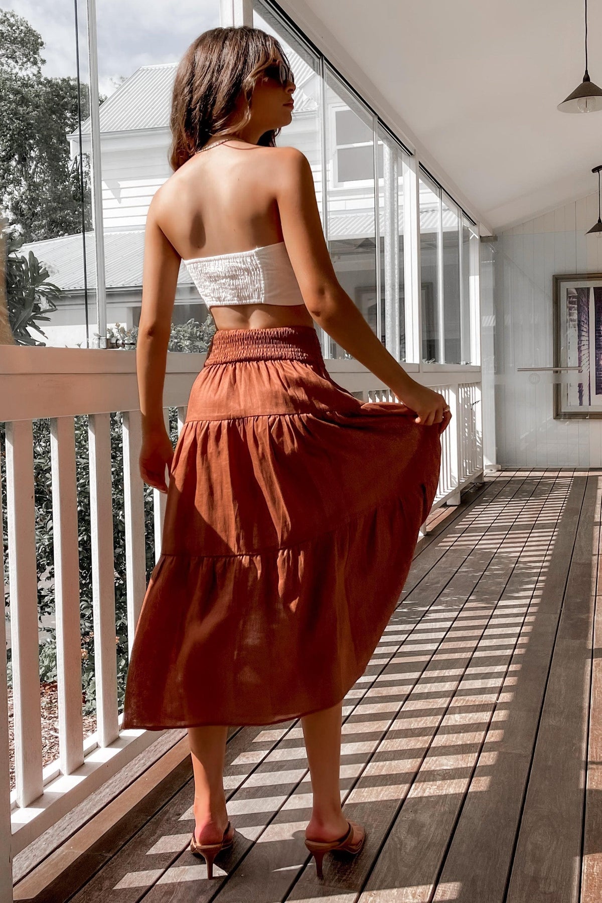 Bellini Skirt, BOTTOMS, BROWN, LINEN, MIDI SKIRT, NEW ARRIVALS, ORANGE, Sale, SKIRTS, , Our New Bellini Skirt is only $56.00-We Have The Latest Pants | Shorts | Skirts @ Mishkah Online Fashion Boutique-MISHKAH