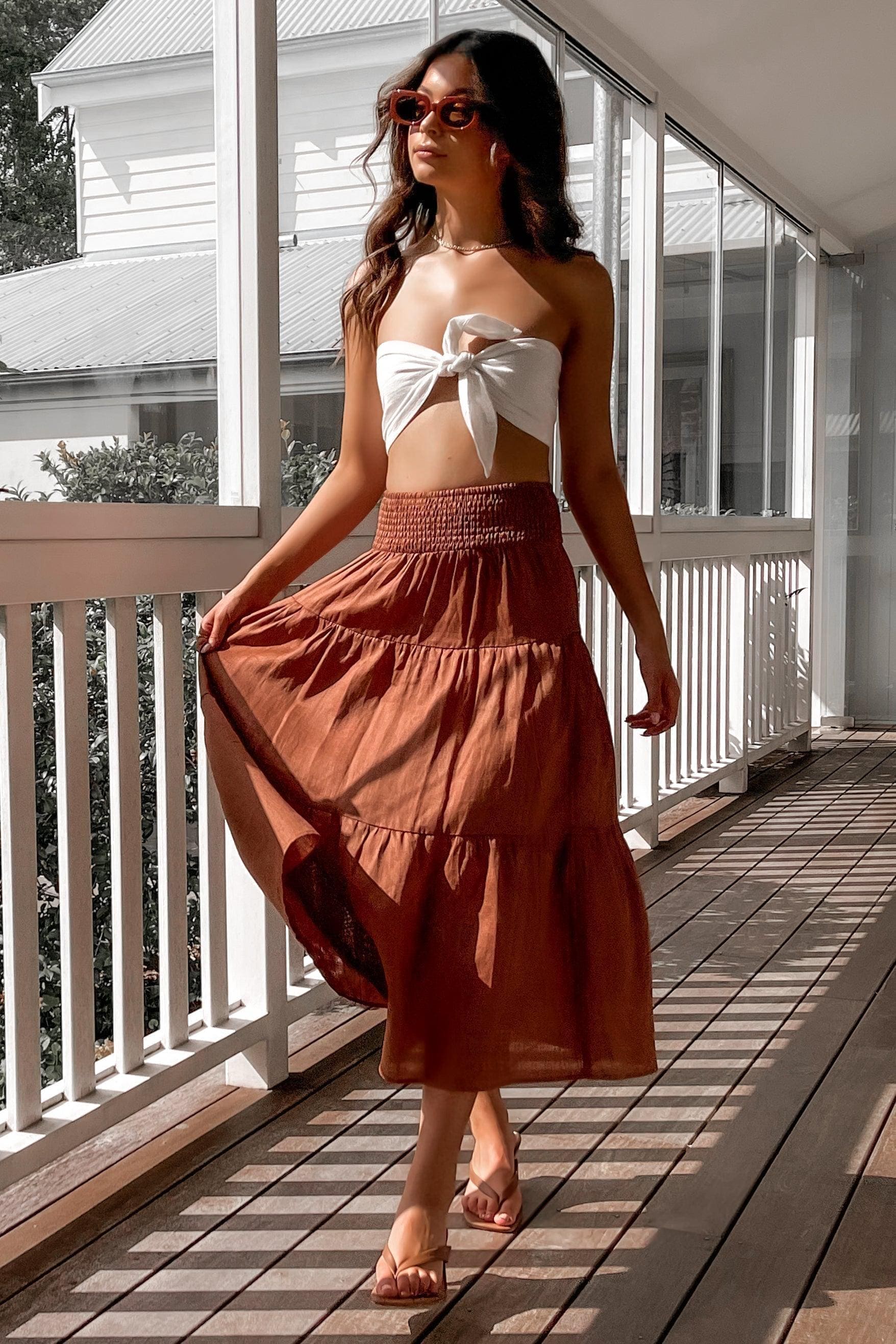 Bellini Skirt, BOTTOMS, BROWN, LINEN, MIDI SKIRT, NEW ARRIVALS, ORANGE, Sale, SKIRTS, , Our New Bellini Skirt is only $56.00-We Have The Latest Pants | Shorts | Skirts @ Mishkah Online Fashion Boutique-MISHKAH
