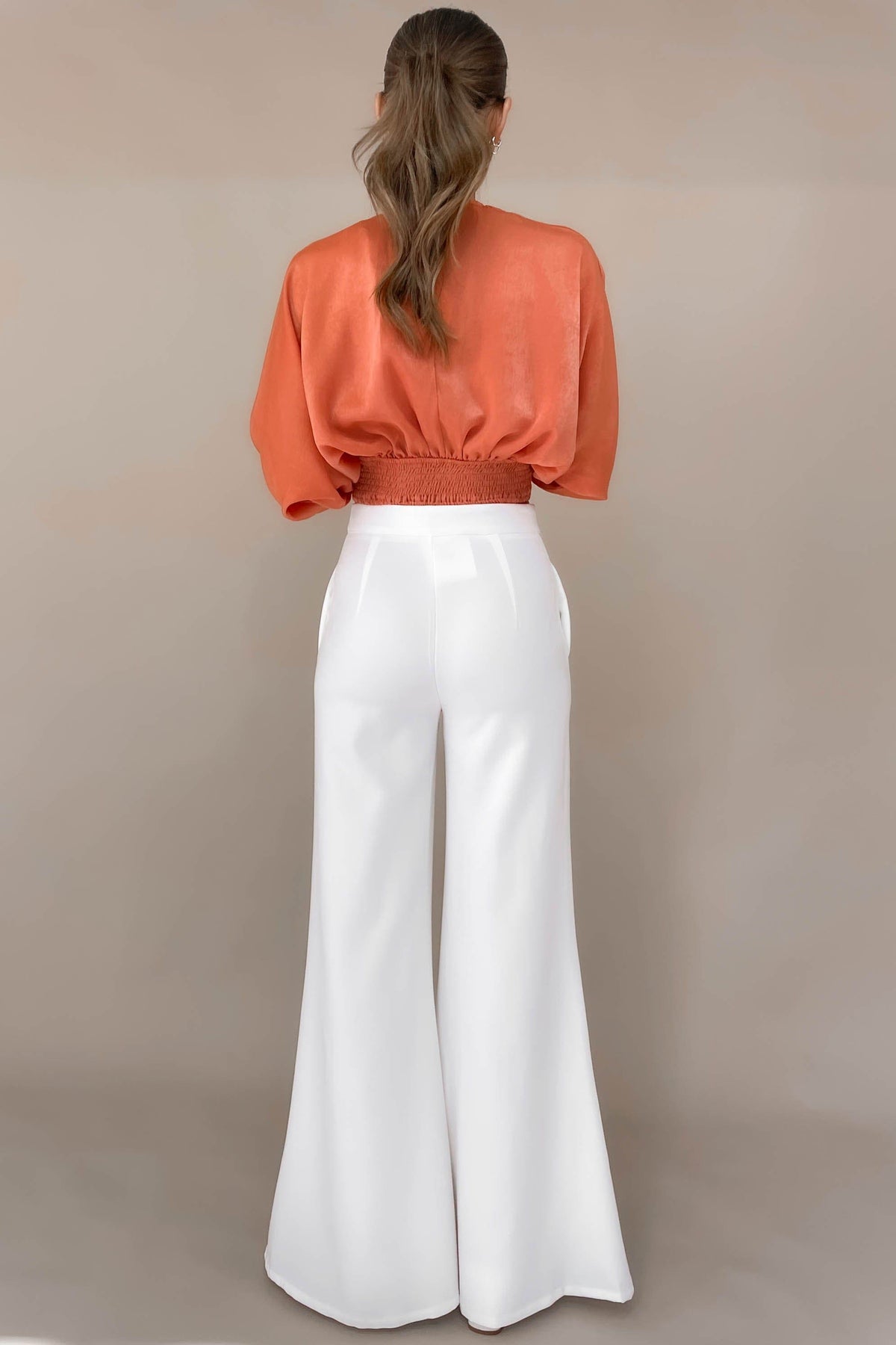 Blare Pants, BOTTOMS, HIGH WAISTED PANTS, NEW ARRIVALS, PANTS, POLYESTER, WHITE, WIDE LEG, , -MISHKAH