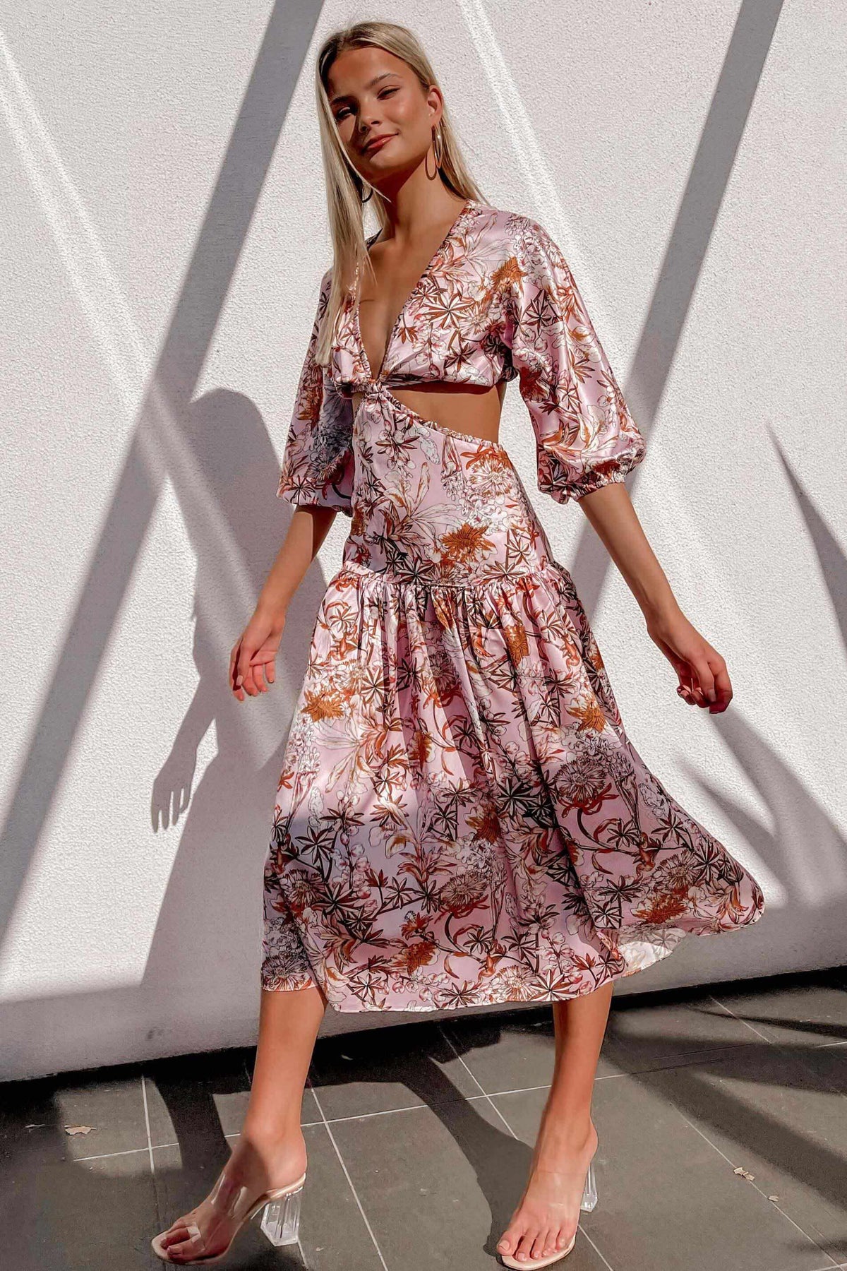 Carmito Dress, CUT OUT, DRESS, DRESSES, FLORAL, MIDI DRESS, PINK, PRINT, Sale, SILKY, SPECIAL OCCASION, Carmito Dress only $79.00 @ MISHKAH ONLINE FASHION BOUTIQUE, Shop The Latest Women&#39;s Dresses - Our New Carmito Dress is only $79.00, @ MISHKAH ONLINE FASHION BOUTIQUE-MISHKAH