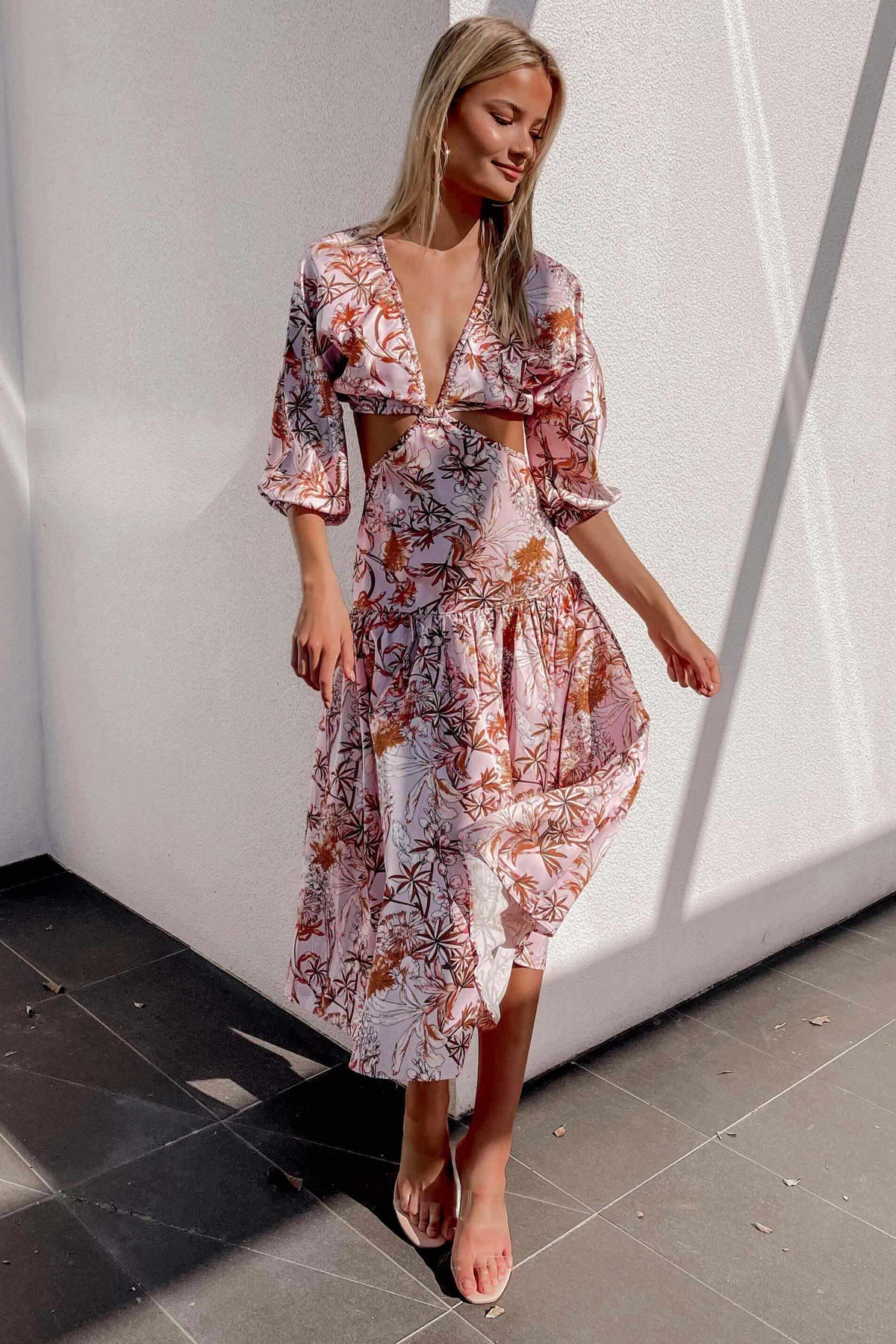 Carmito Dress, CUT OUT, DRESS, DRESSES, FLORAL, MIDI DRESS, PINK, PRINT, Sale, SILKY, SPECIAL OCCASION, Carmito Dress only $79.00 @ MISHKAH ONLINE FASHION BOUTIQUE, Shop The Latest Women&#39;s Dresses - Our New Carmito Dress is only $79.00, @ MISHKAH ONLINE FASHION BOUTIQUE-MISHKAH