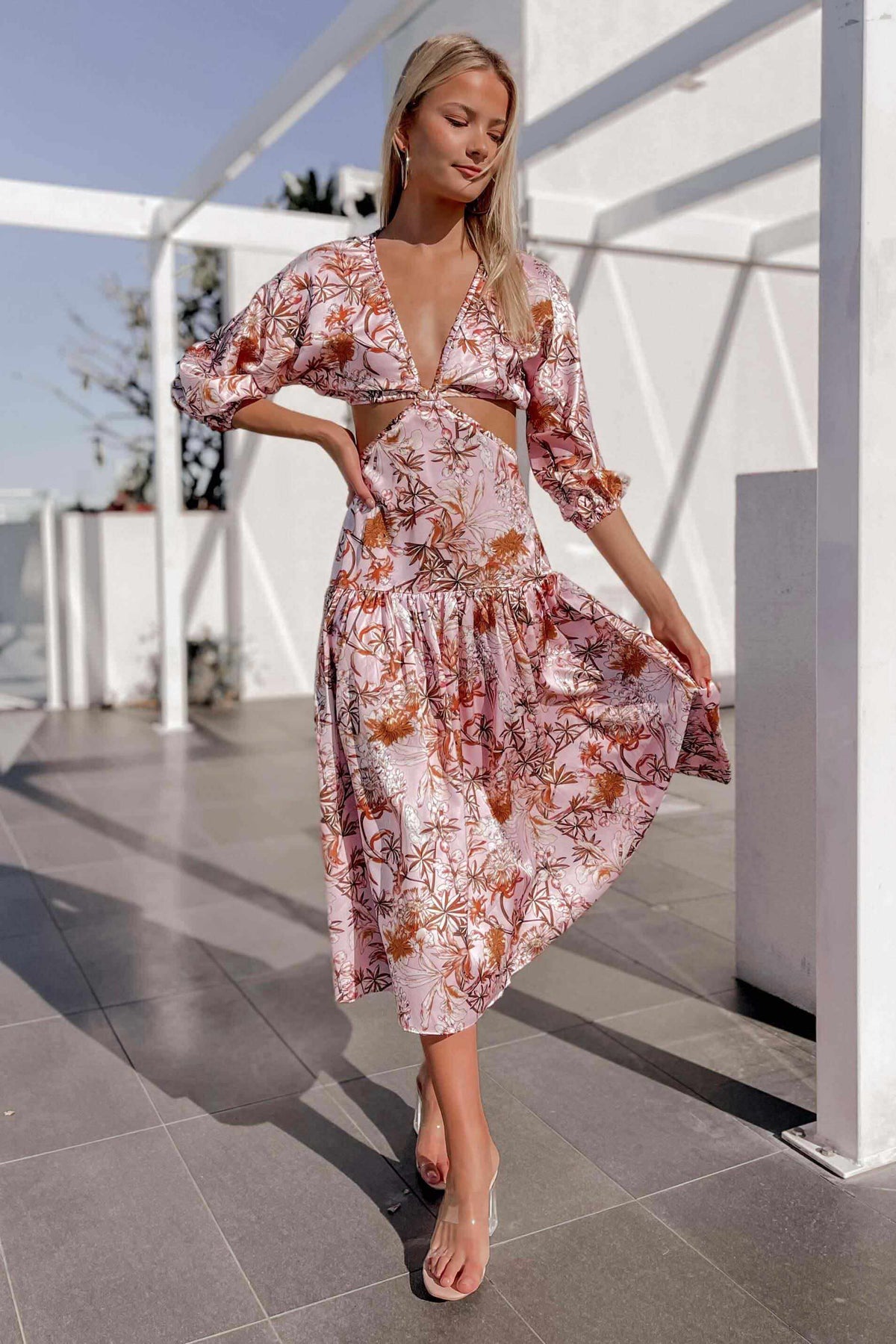 Carmito Dress, CUT OUT, DRESS, DRESSES, FLORAL, MIDI DRESS, PINK, PRINT, Sale, SILKY, SPECIAL OCCASION, Carmito Dress only $79.00 @ MISHKAH ONLINE FASHION BOUTIQUE, Shop The Latest Women&#39;s Dresses - Our New Carmito Dress is only $79.00, @ MISHKAH ONLINE FASHION BOUTIQUE-MISHKAH