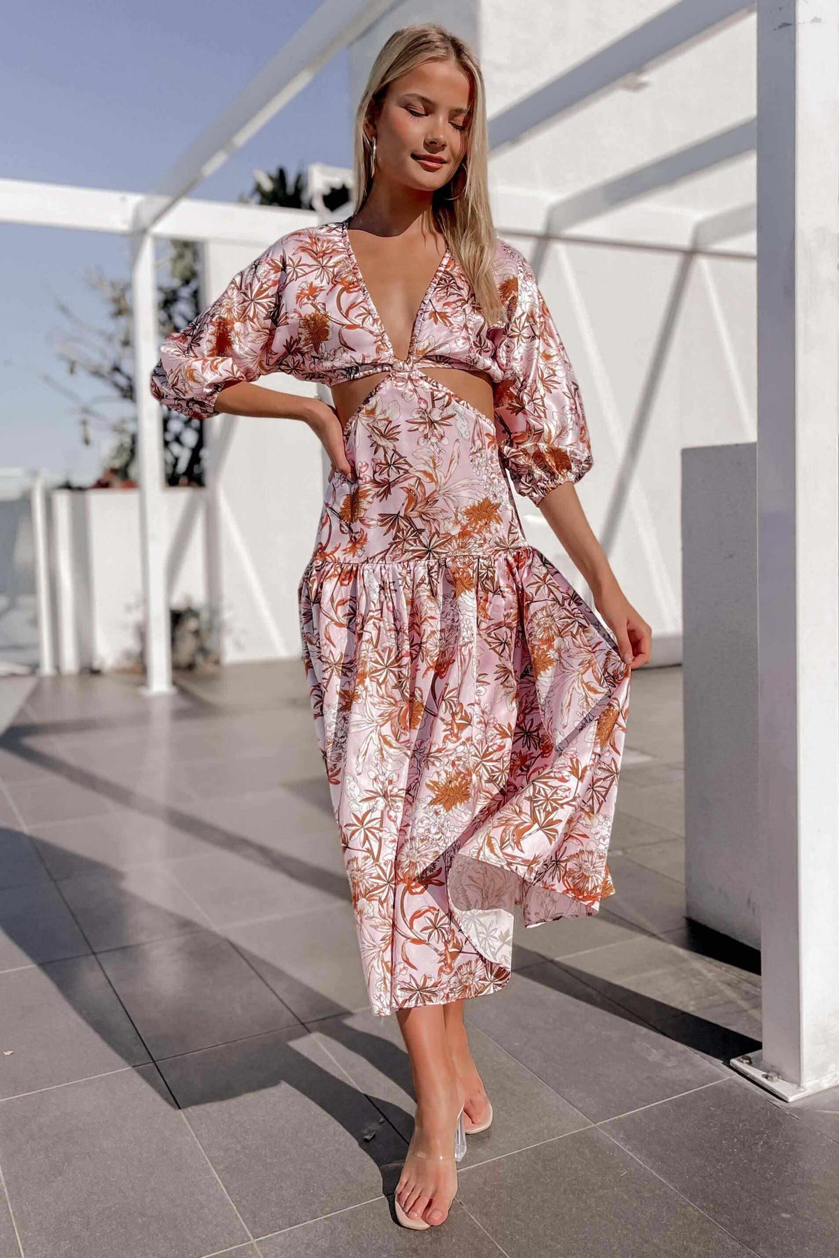 Carmito Dress, CUT OUT, DRESS, DRESSES, FLORAL, MIDI DRESS, PINK, PRINT, Sale, SILKY, SPECIAL OCCASION, Carmito Dress only $79.00 @ MISHKAH ONLINE FASHION BOUTIQUE, Shop The Latest Women&#39;s Dresses - Our New Carmito Dress is only $79.00, @ MISHKAH ONLINE FASHION BOUTIQUE-MISHKAH
