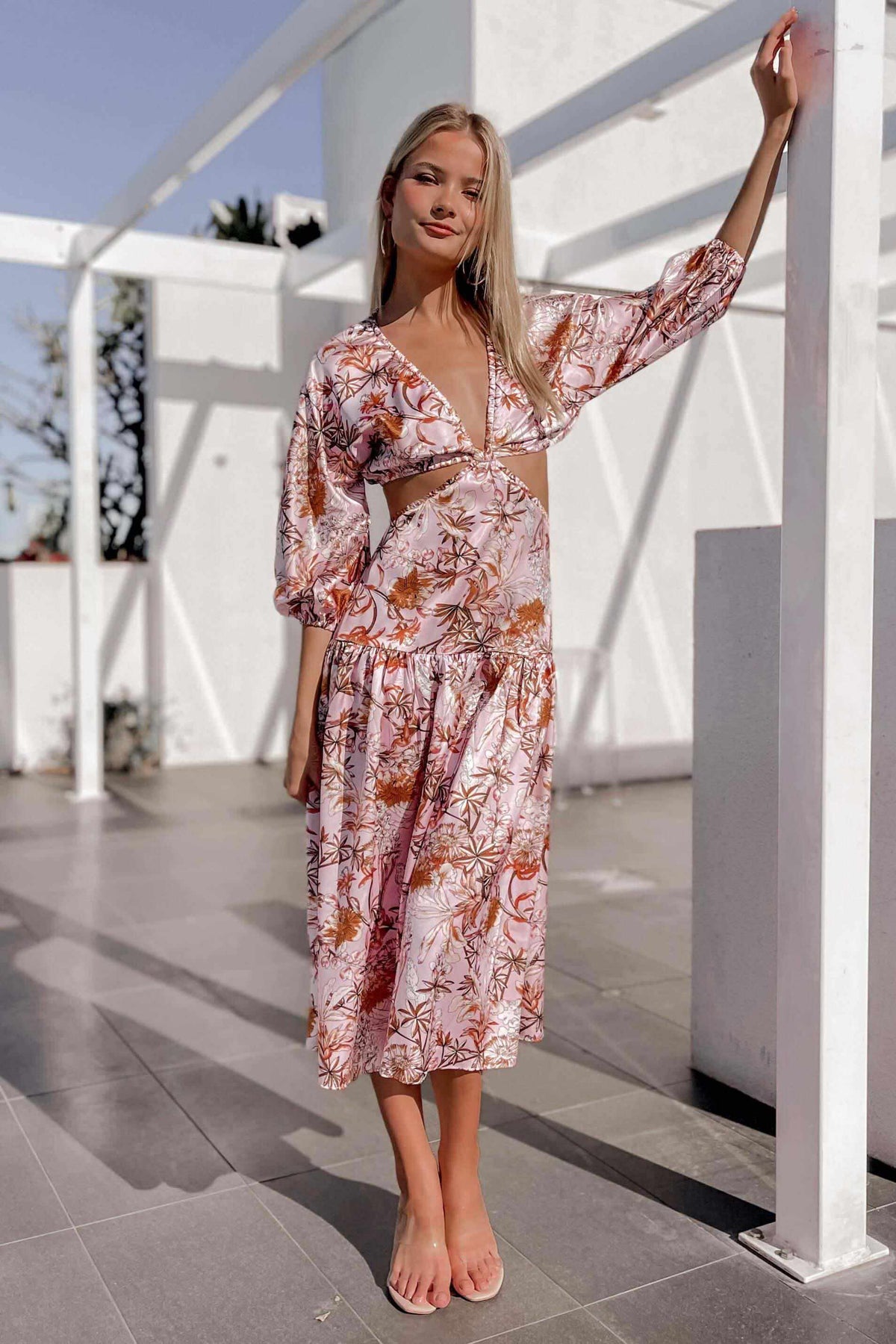 Carmito Dress, CUT OUT, DRESS, DRESSES, FLORAL, MIDI DRESS, PINK, PRINT, Sale, SILKY, SPECIAL OCCASION, Carmito Dress only $79.00 @ MISHKAH ONLINE FASHION BOUTIQUE, Shop The Latest Women&#39;s Dresses - Our New Carmito Dress is only $79.00, @ MISHKAH ONLINE FASHION BOUTIQUE-MISHKAH