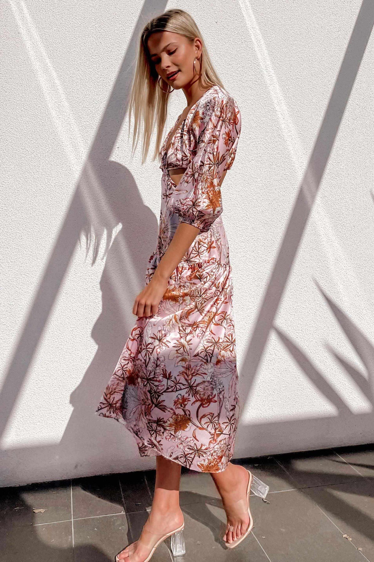 Carmito Dress, CUT OUT, DRESS, DRESSES, FLORAL, MIDI DRESS, PINK, PRINT, Sale, SILKY, SPECIAL OCCASION, Carmito Dress only $79.00 @ MISHKAH ONLINE FASHION BOUTIQUE, Shop The Latest Women&#39;s Dresses - Our New Carmito Dress is only $79.00, @ MISHKAH ONLINE FASHION BOUTIQUE-MISHKAH