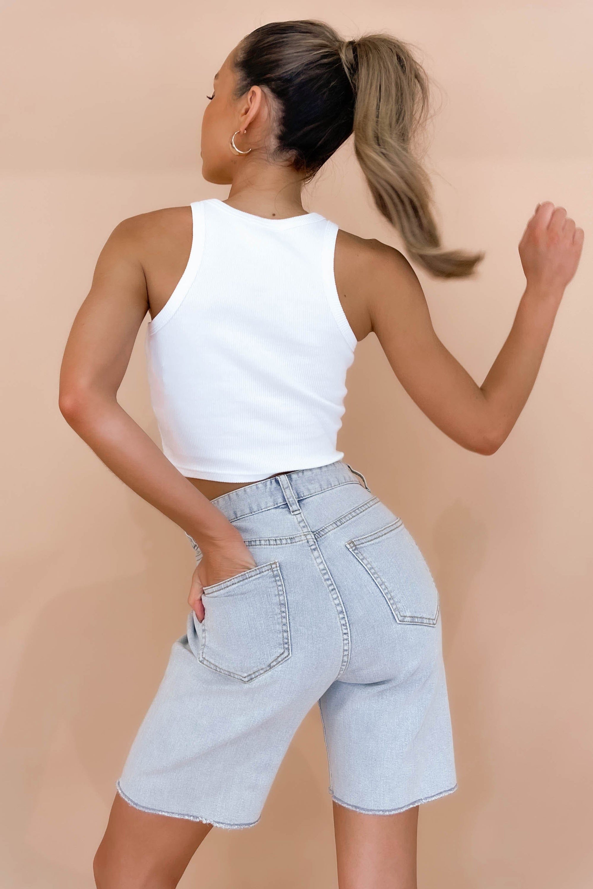 Charlisse Shorts, BLUE, BOTTOMS, COTTON & POLYESTER, COTTON AND POLYESTER, DENIM, HIGH WAISTED, HIGH WAISTED SHORTS, new arrivals, POLYESTER AND COTTON, SHORTS, , -MISHKAH